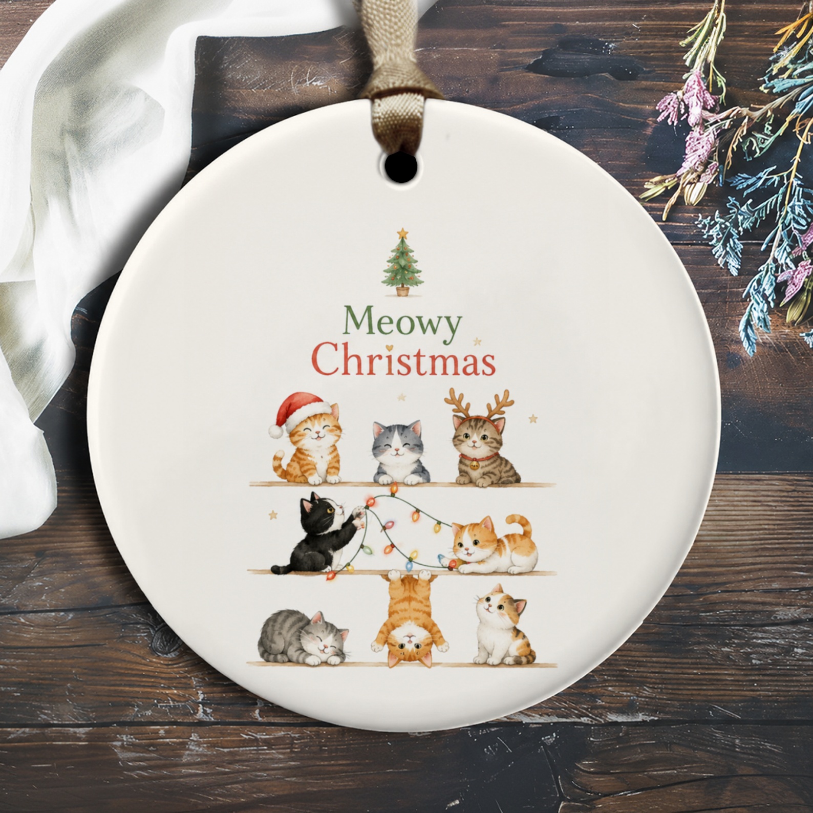 Meowy Christmas Cat Ornament Cute Holiday Decor For Cat Lovers Festive Christmas Tree Decoration Adorable Kitten O1174