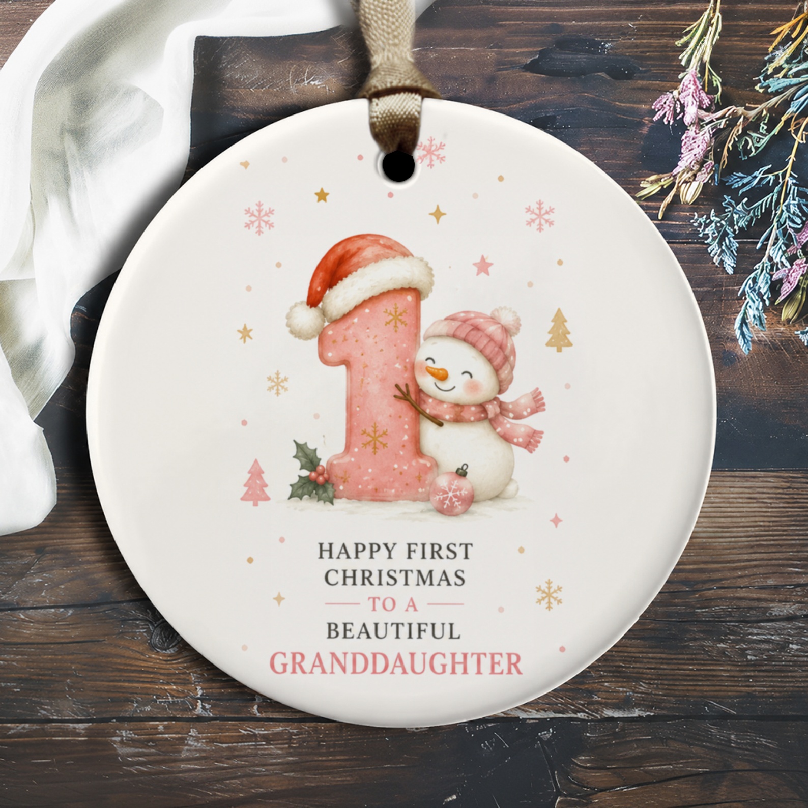 Happy First Christmas To A Beautiful Granddaughter Ornament Snowman Holiday Decor Cute Keepsake Gift For Granddaughter O1236