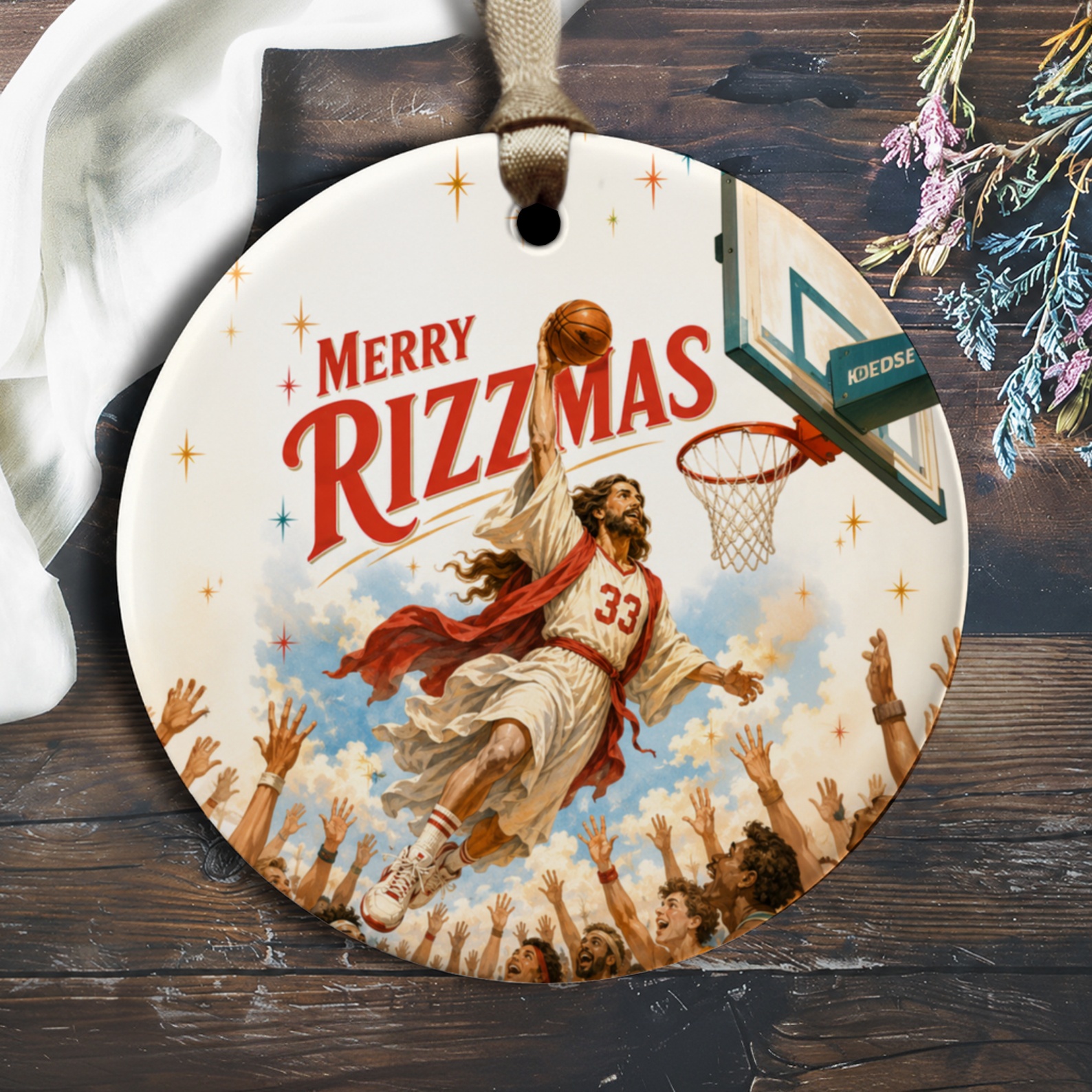 Merry Rizzmas Christmas Ornament Funny Basketball Player Dunking Holiday Decor Unique Gift Idea O1241