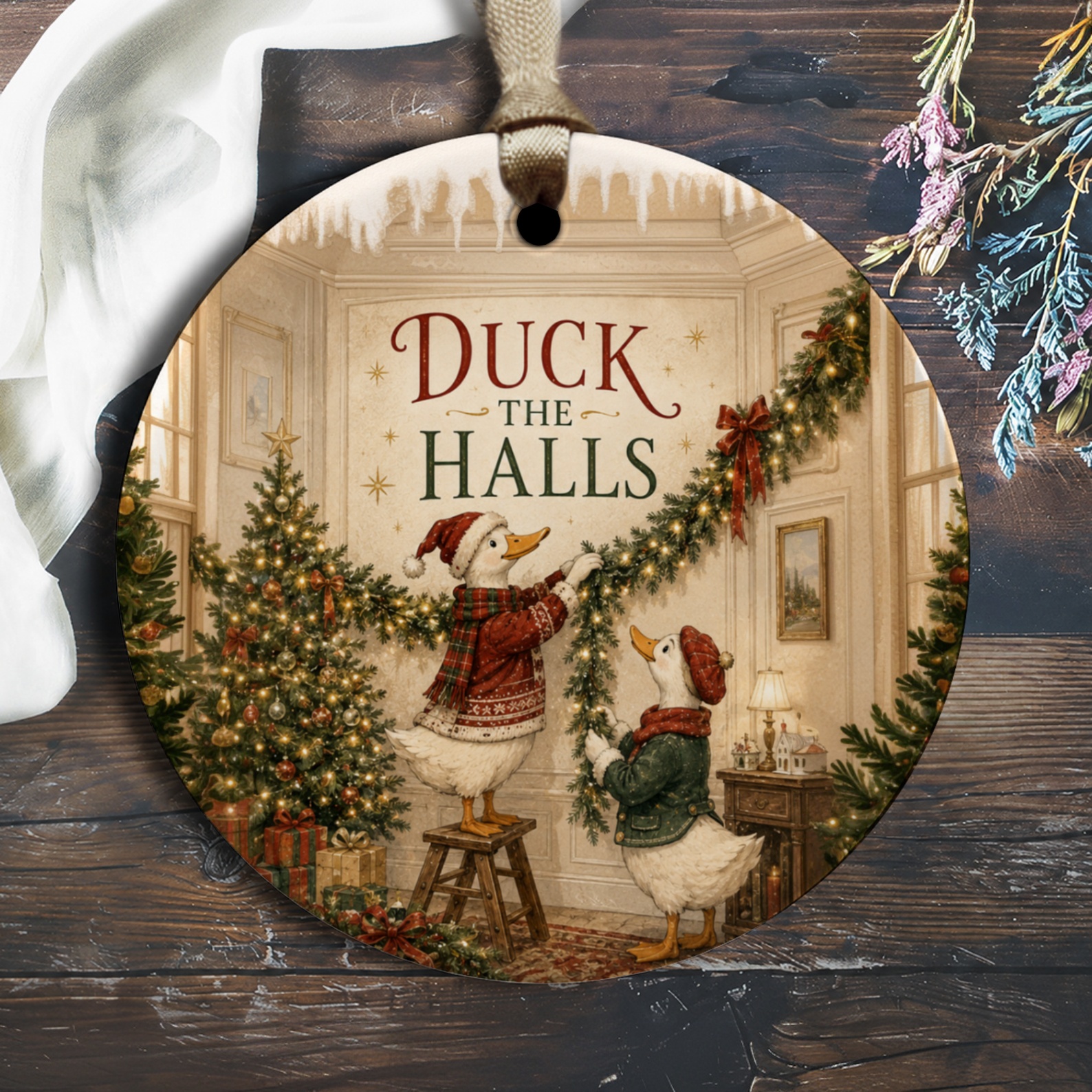 Duck The Halls Christmas Ornament Cute Holiday Decor Ducks Decorating Festive Tree Garland Winter Home Decoration O1191