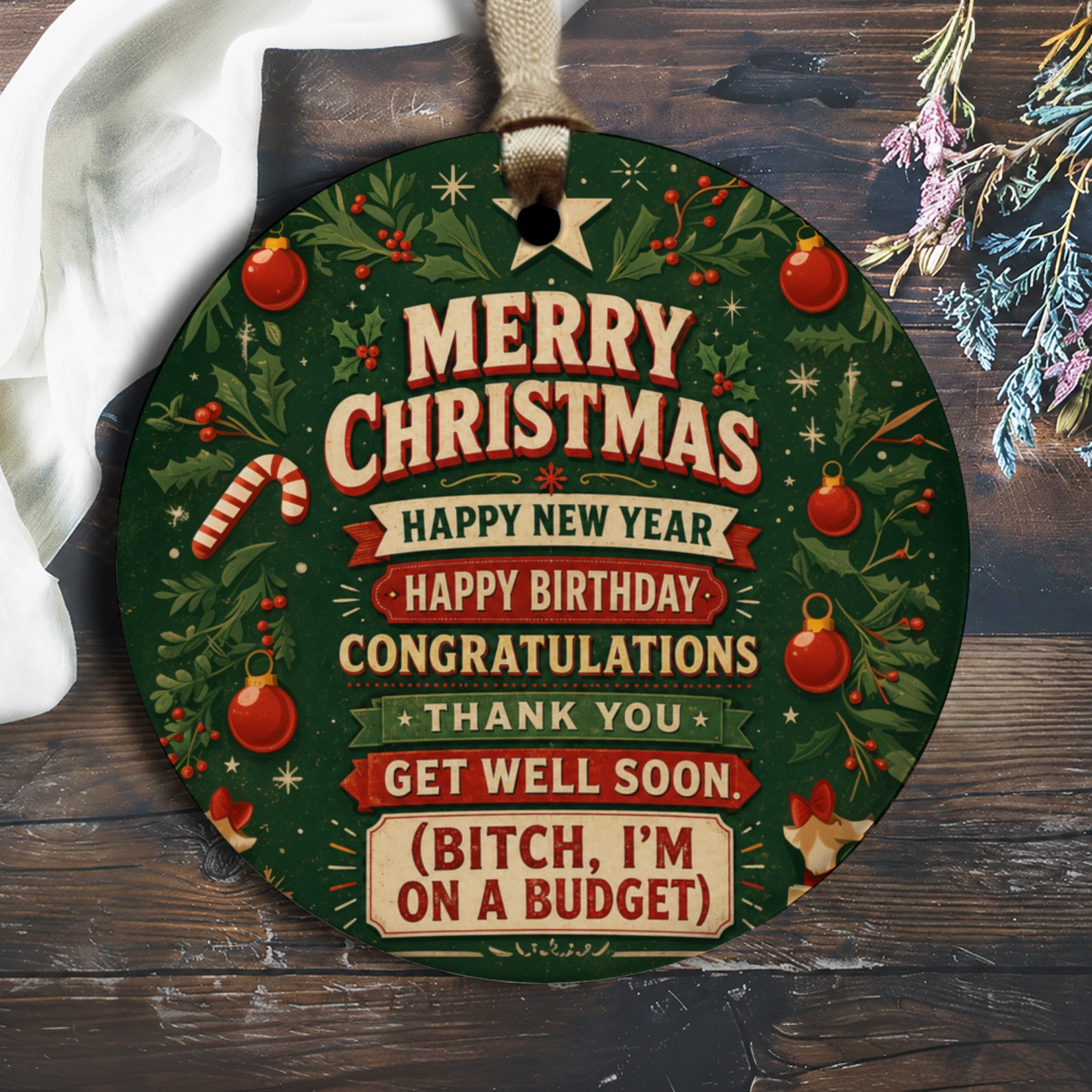 Merry Christmas Funny Holiday Ornament Festive Christmas Decoration New Year Birthday Congrats Gift O1203