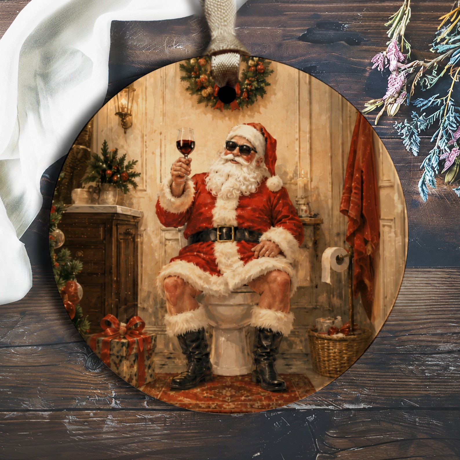 Funny Santa Ornament Christmas Decor Santa With Wine Glass Holiday Gift For Him Festive Home Decoration O1204
