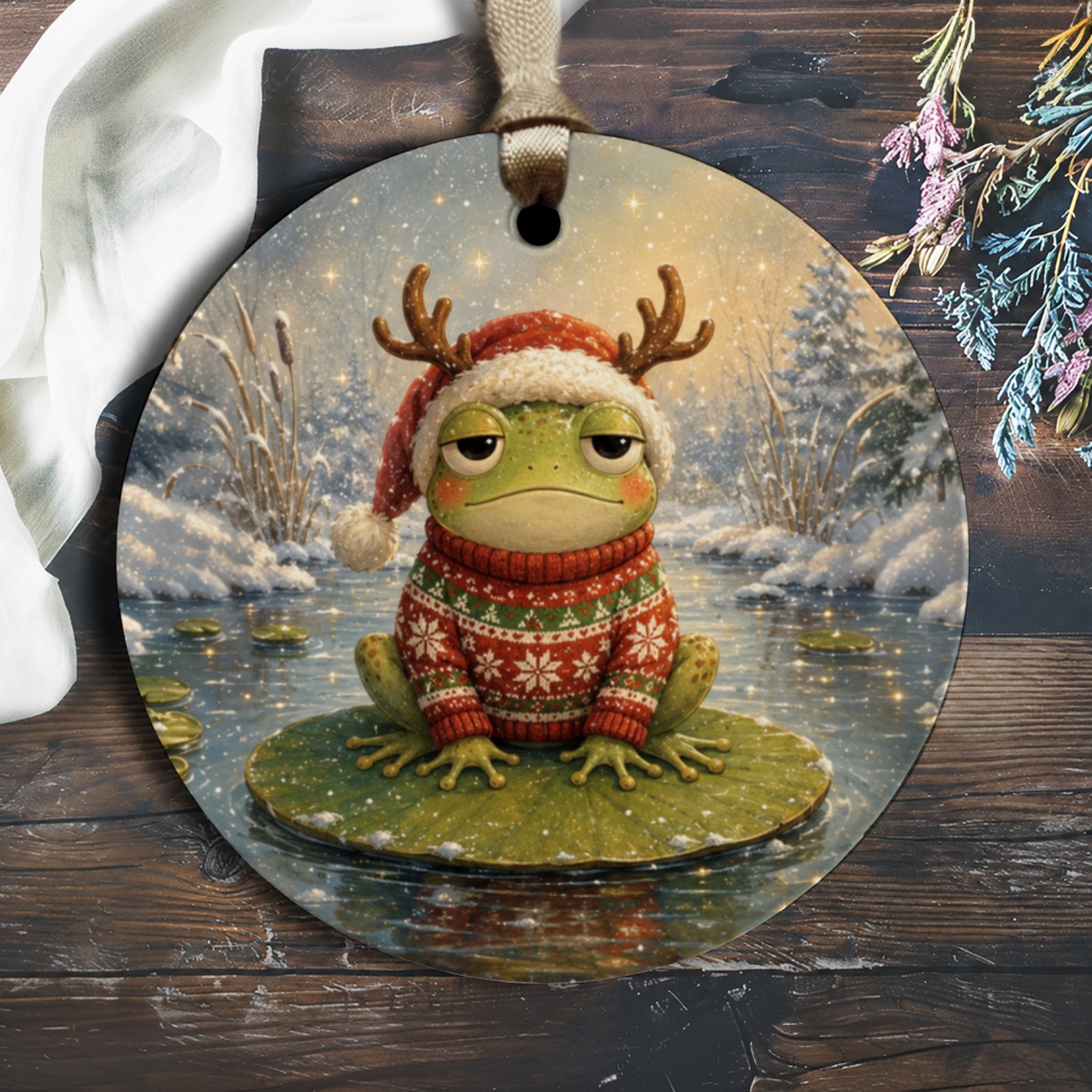 Frog Christmas Ornament Cute Frog In Sweater Holiday Decor Winter Wonderland Ornament For Animal Lovers Festive Tree Decoration O1210