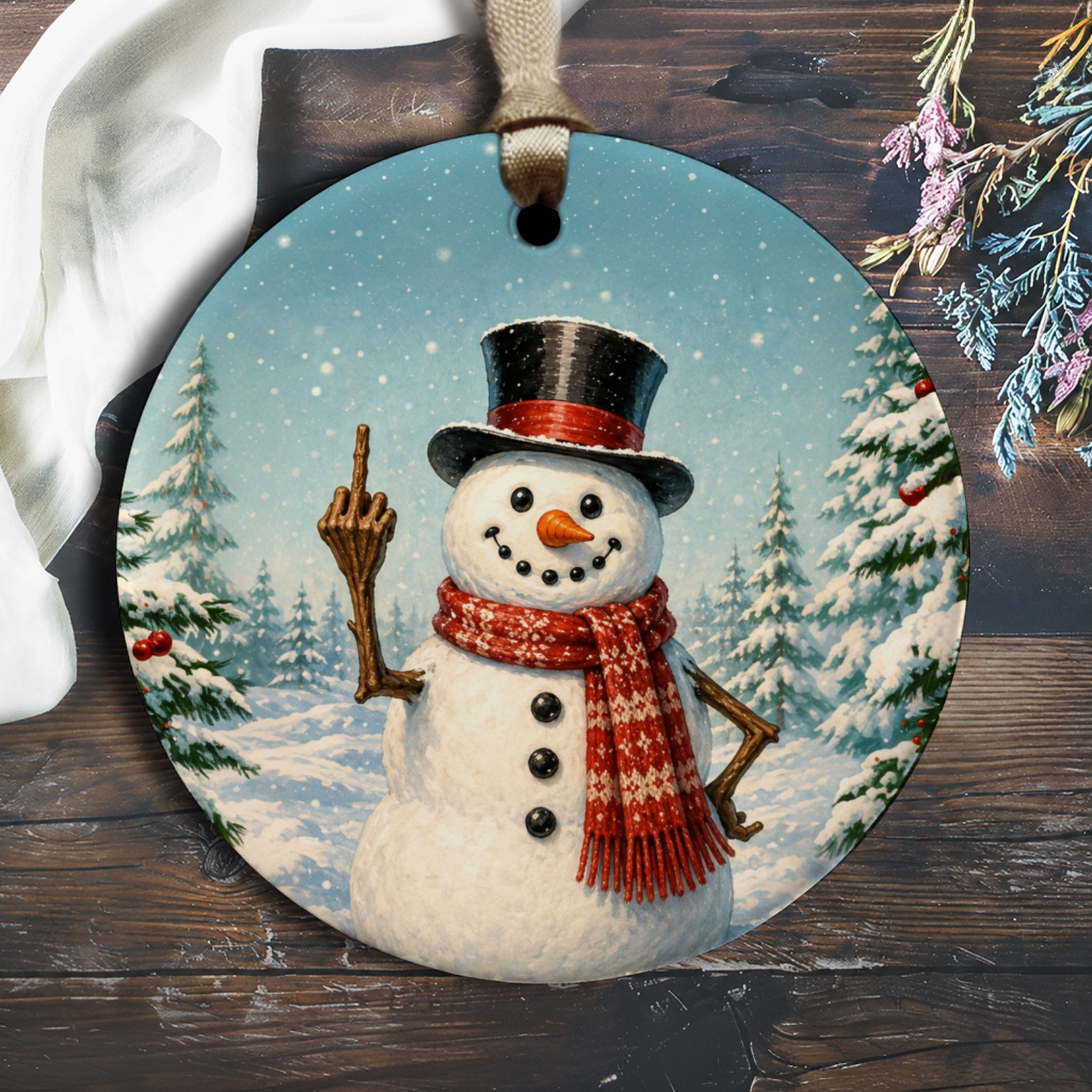 Funny Snowman Ornament Christmas Decor Winter Holiday Decoration Cute Snowman With Top Hat And Scarf For Tree O1212