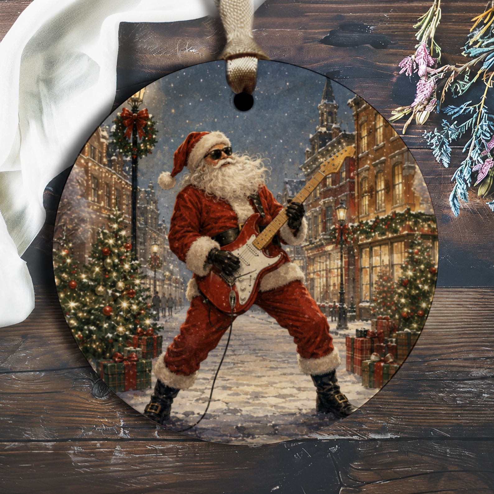 Santa Playing Guitar Christmas Ornament Festive Holiday Decor Rock Music Lover Gift Unique Xmas Tree Decoration O1234