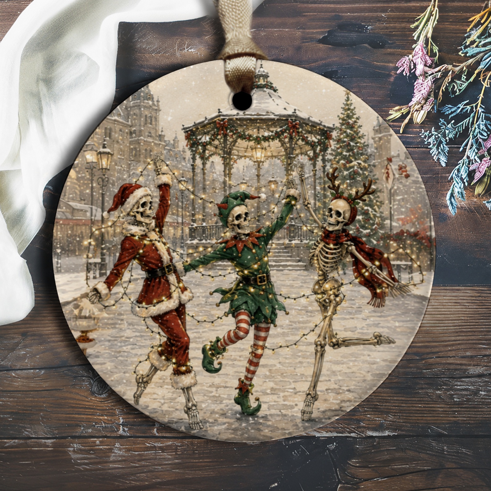 Skeleton Christmas Ornament Festive Holiday Decor Dancing Skeletons Santa Elf Reindeer Winter Wonderland Decoration O1238