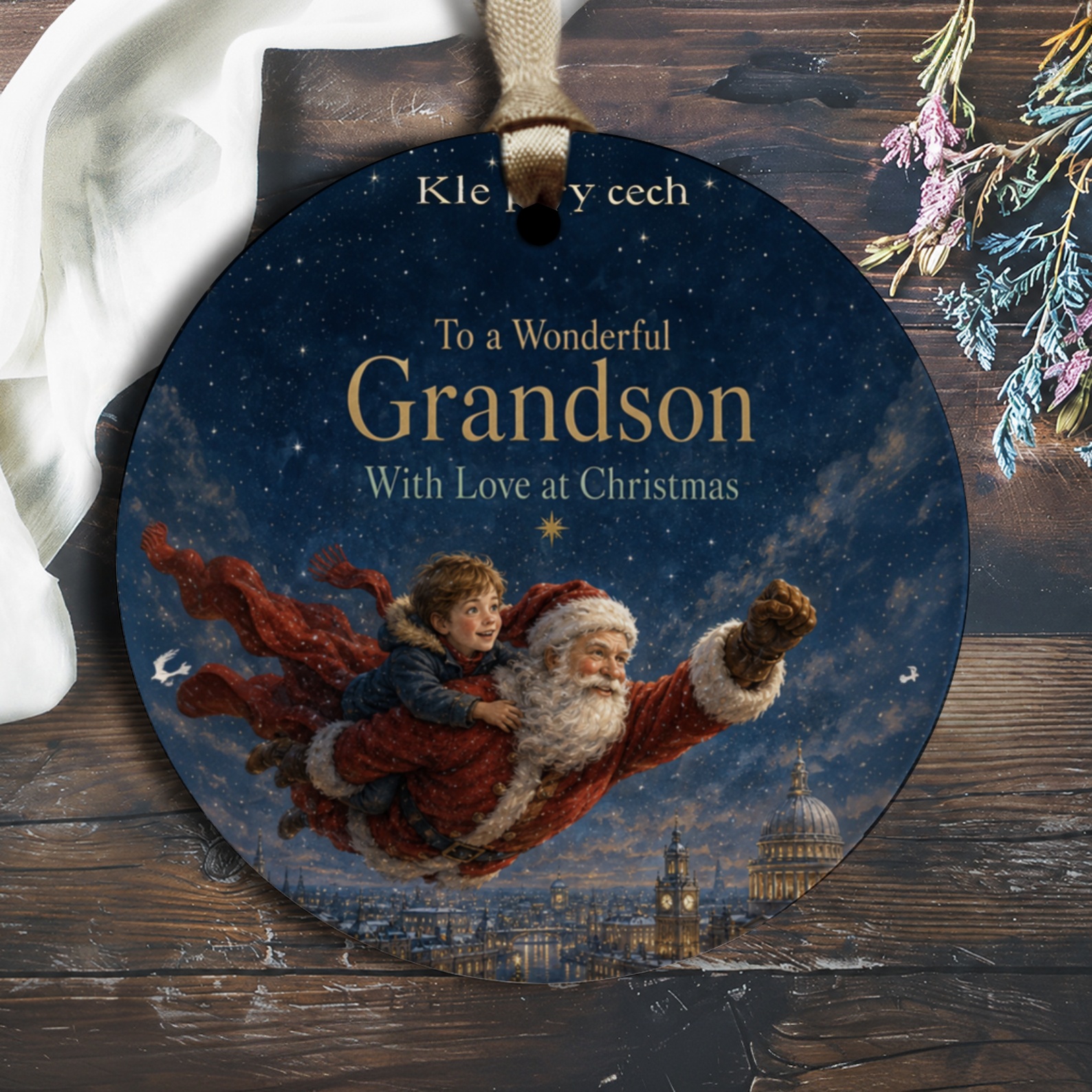 To A Wonderful Grandson With Love At Christmas Ornament Santa And Child Flying Holiday Decor Gift For Grandson Festive Keepsake O1240