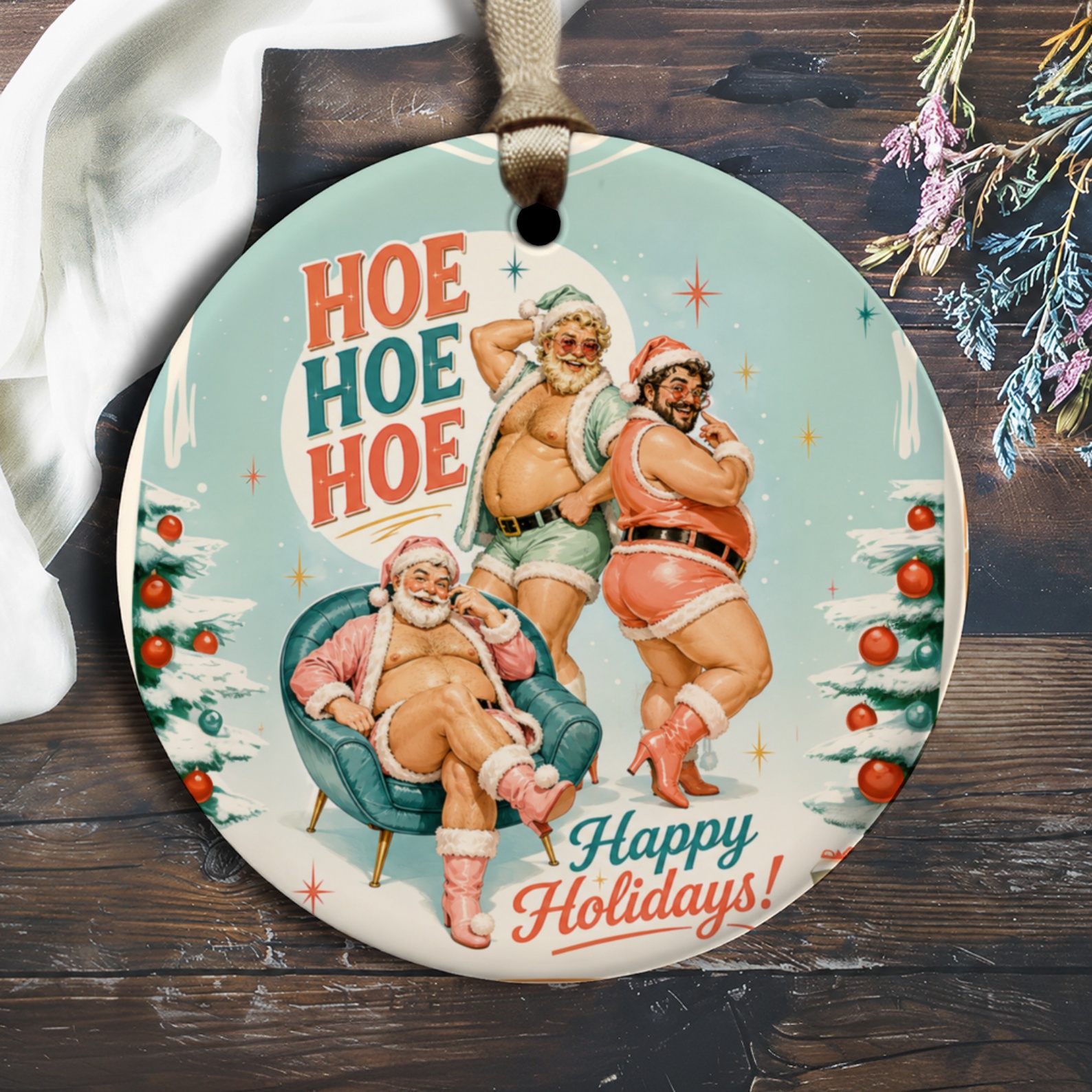 Hoe Hoe Hoe Happy Holidays! Funny Christmas Ornament Santa Figures Holiday Decor Festive Tree Decoration O1247