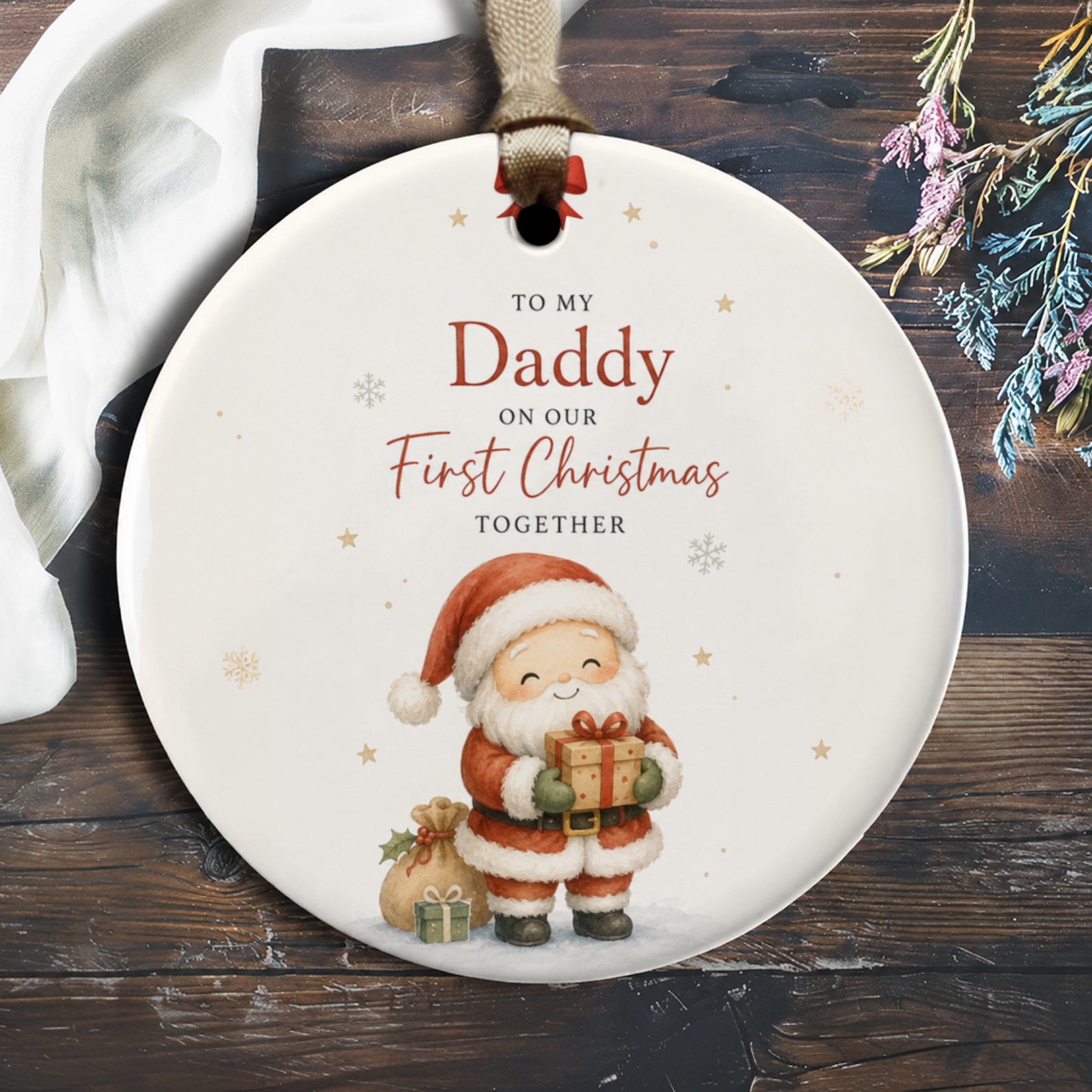 To My Daddy On Our First Christmas Together Ornament Cute Santa With Gifts First Christmas Ornament For Dad Holiday Decor O1252