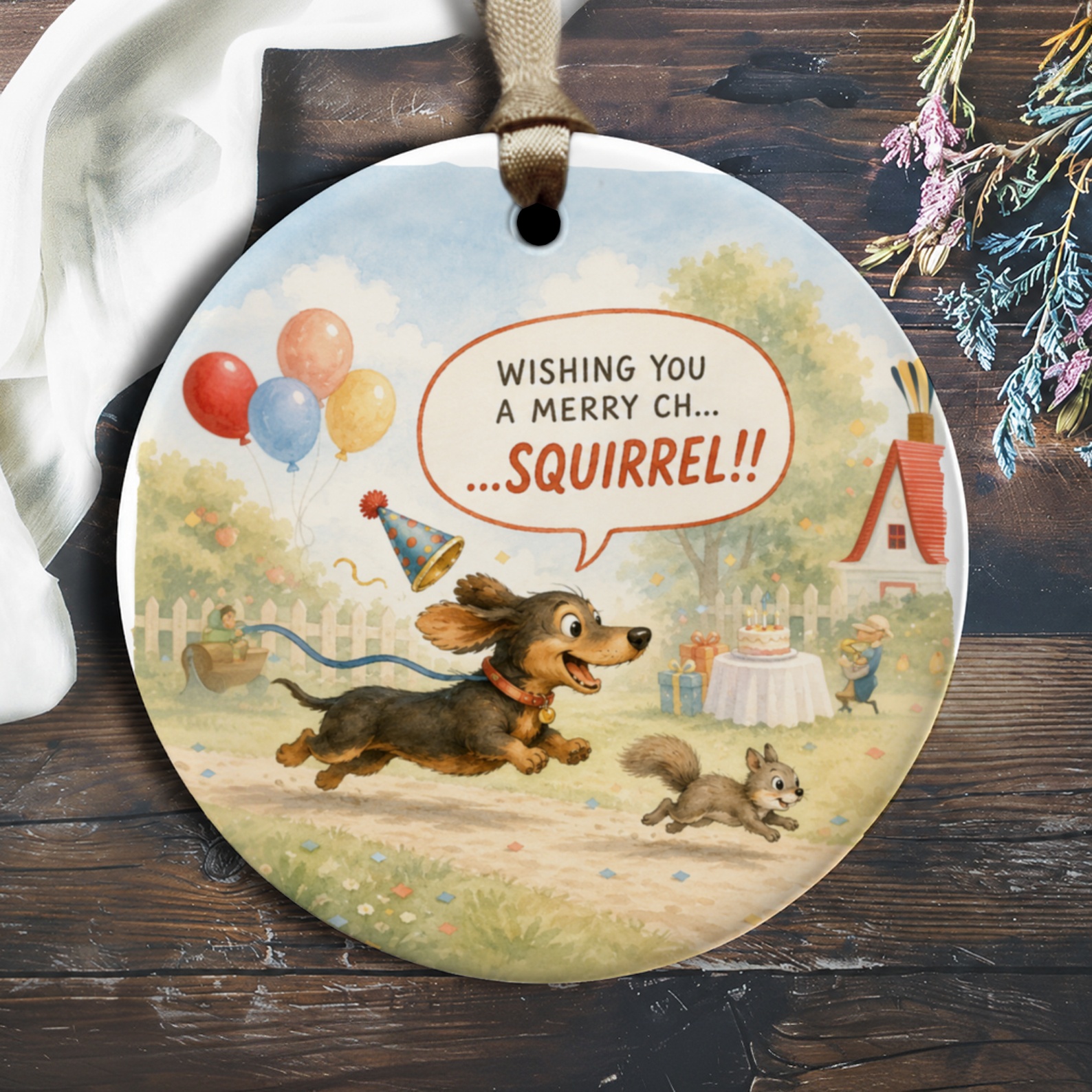 Wishing You A Merry Ch... Squirrel!! Funny Christmas Ornament Dog Lover Holiday Decor Cute Animal O1256