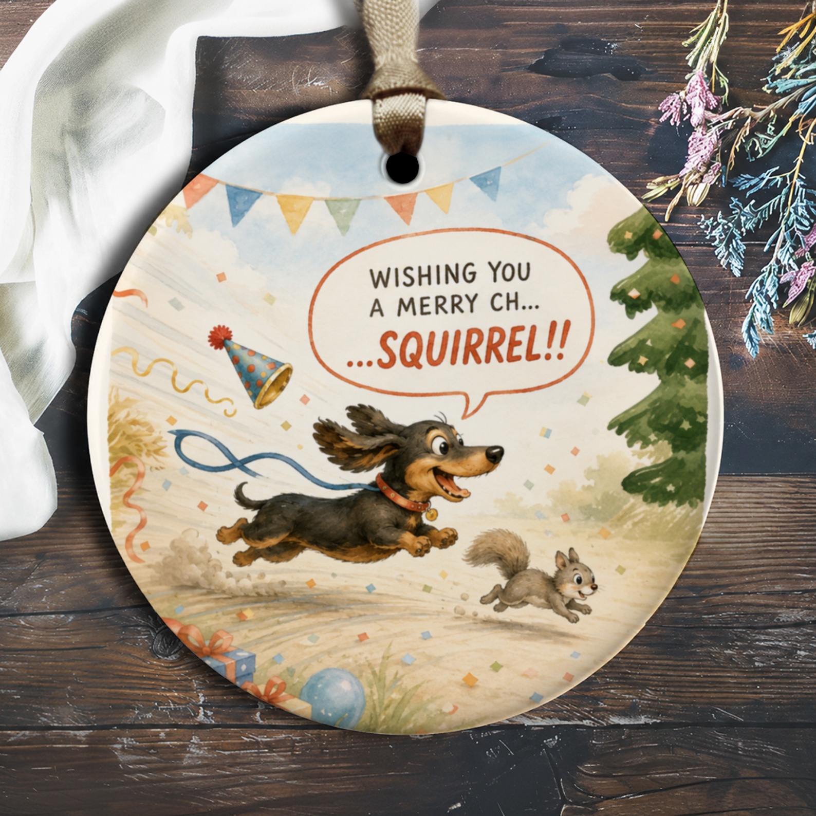 Wishing You A Merry Ch...squirrel!! Funny Christmas Ornament Dog Lover Holiday Decor Cute Animal O1257