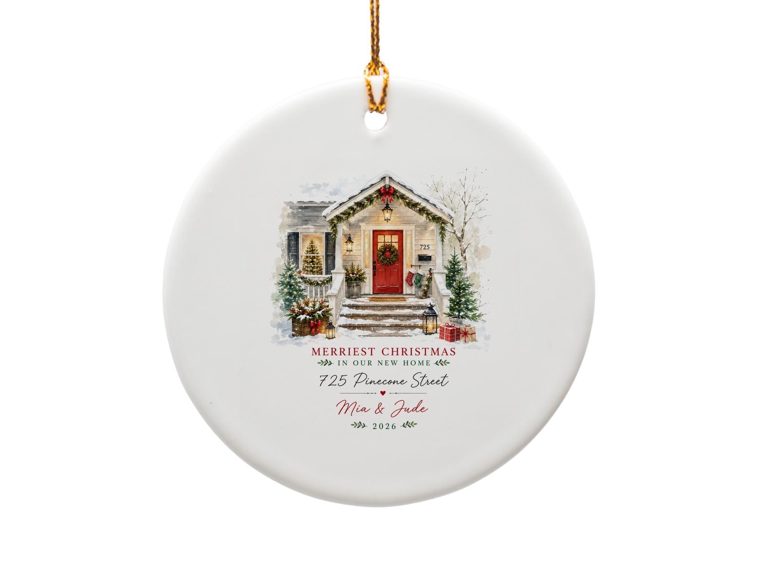 Merriest Christmas In Our New Home Personalized Ornament 2026 Custom Address Family Name Holiday Decor Gift O1181
