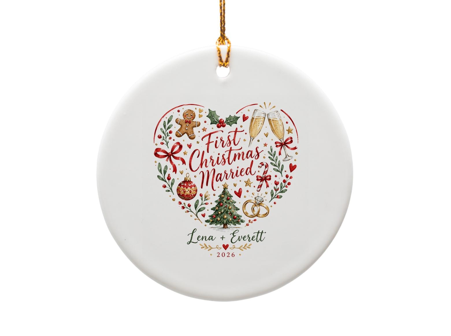 First Christmas Married Ornament Personalized Newlywed Keepsake 2026 Holiday Decor Gift For Couple Festive Heart O1178