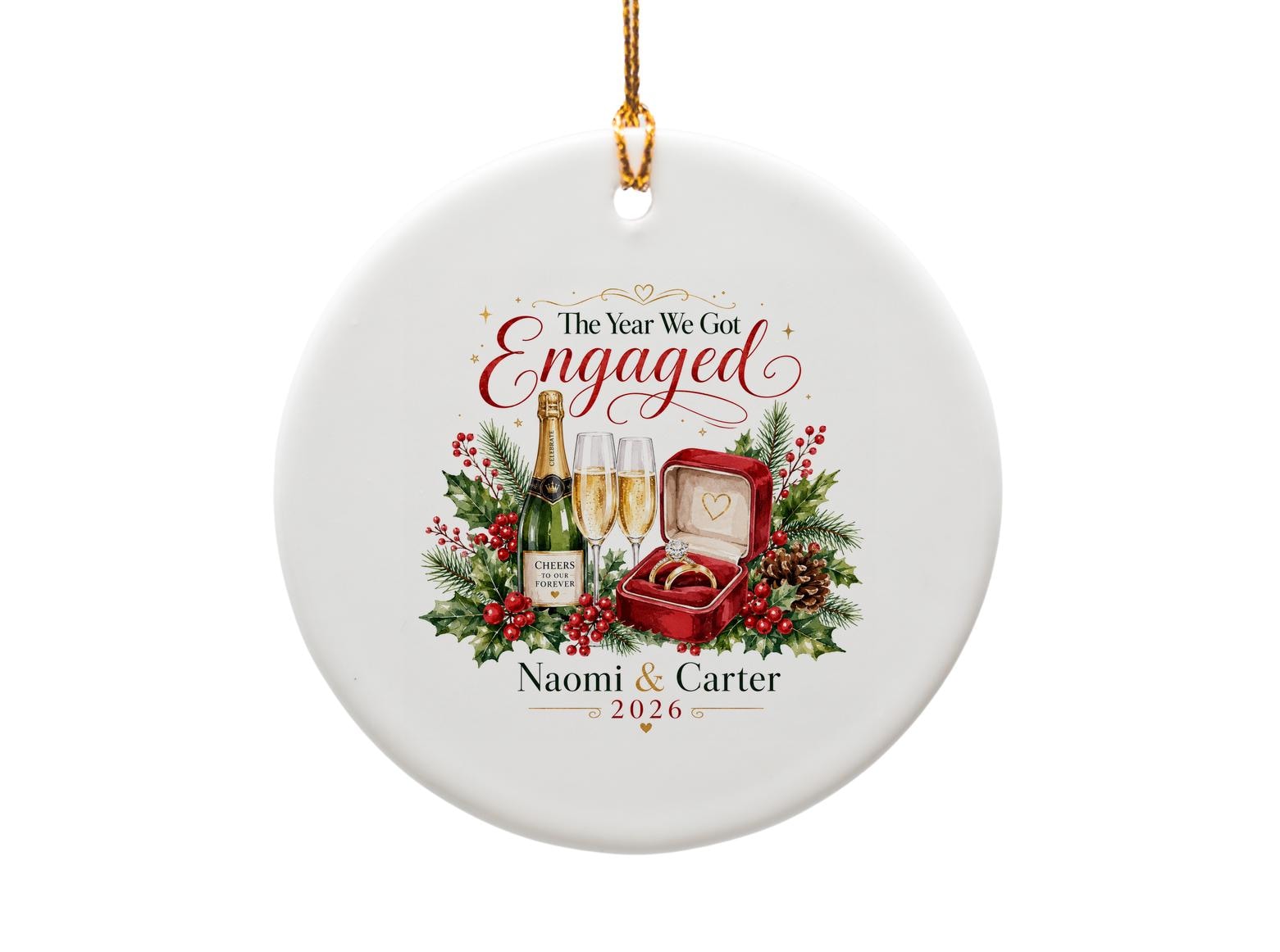 The Year We Got Engaged Ornament Personalized Engagement Keepsake 2026 Couple Gift Champagne Ring Celebration Ornament O1168