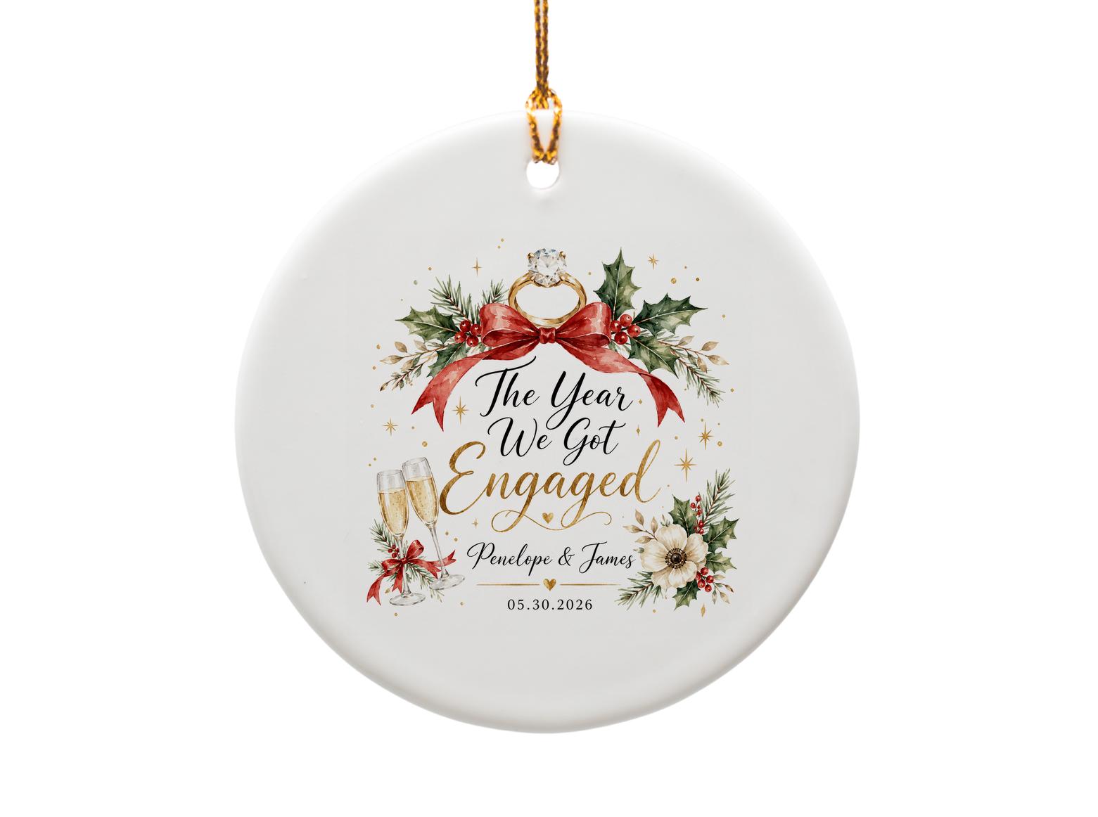 The Year We Got Engaged Ornament Personalized Engagement Keepsake Ring Floral Decoration Newly Engaged Couple Gift O1172