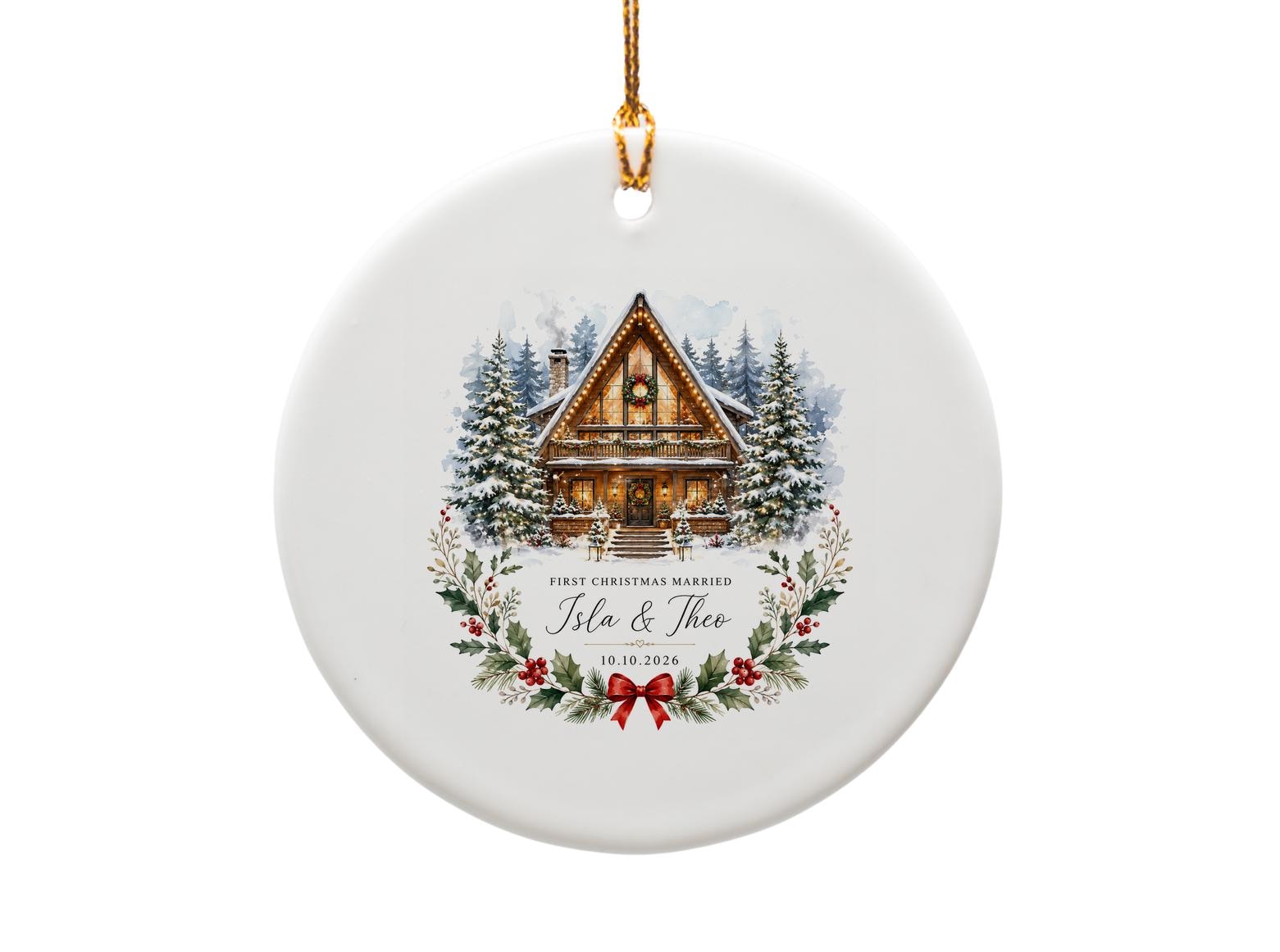 First Christmas Married Ornament Personalized Newlywed Christmas Ornament Holiday Decor 2026 Winter Cabin O1184