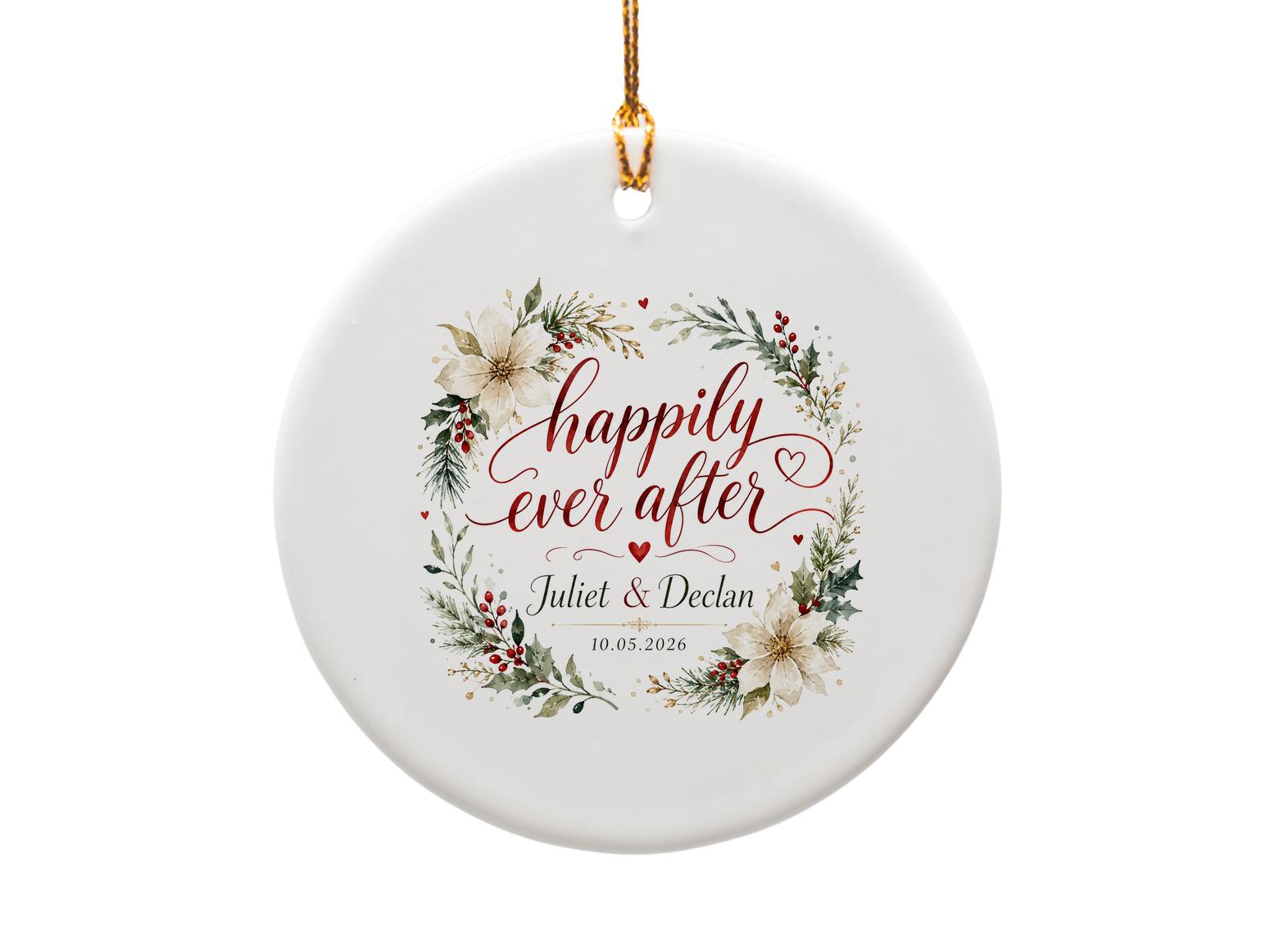 Happily Ever After Wedding Ornament Personalized Floral Ornament Keepsake 2026 Wedding Gift Decoration O1176