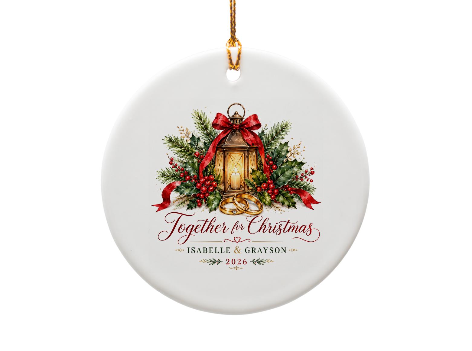 Together For Christmas Personalized Ornament 2026 Holiday Decor Lantern Holly Rings Keepsake O1162