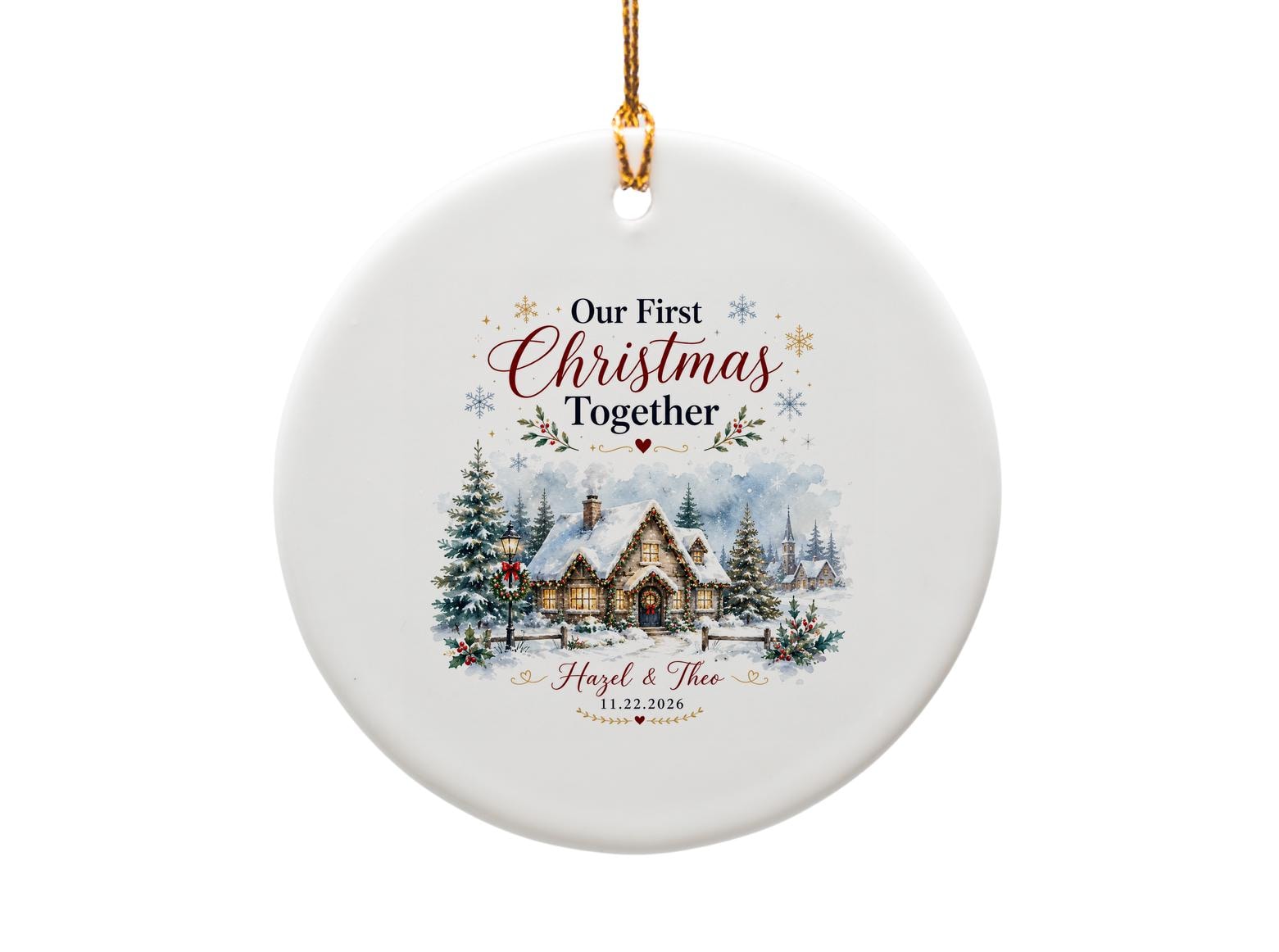 Our First Christmas Together Ornament Personalized Snowy Cottage Scene Holiday Decor Keepsake Gift For Couple 2026 O1171