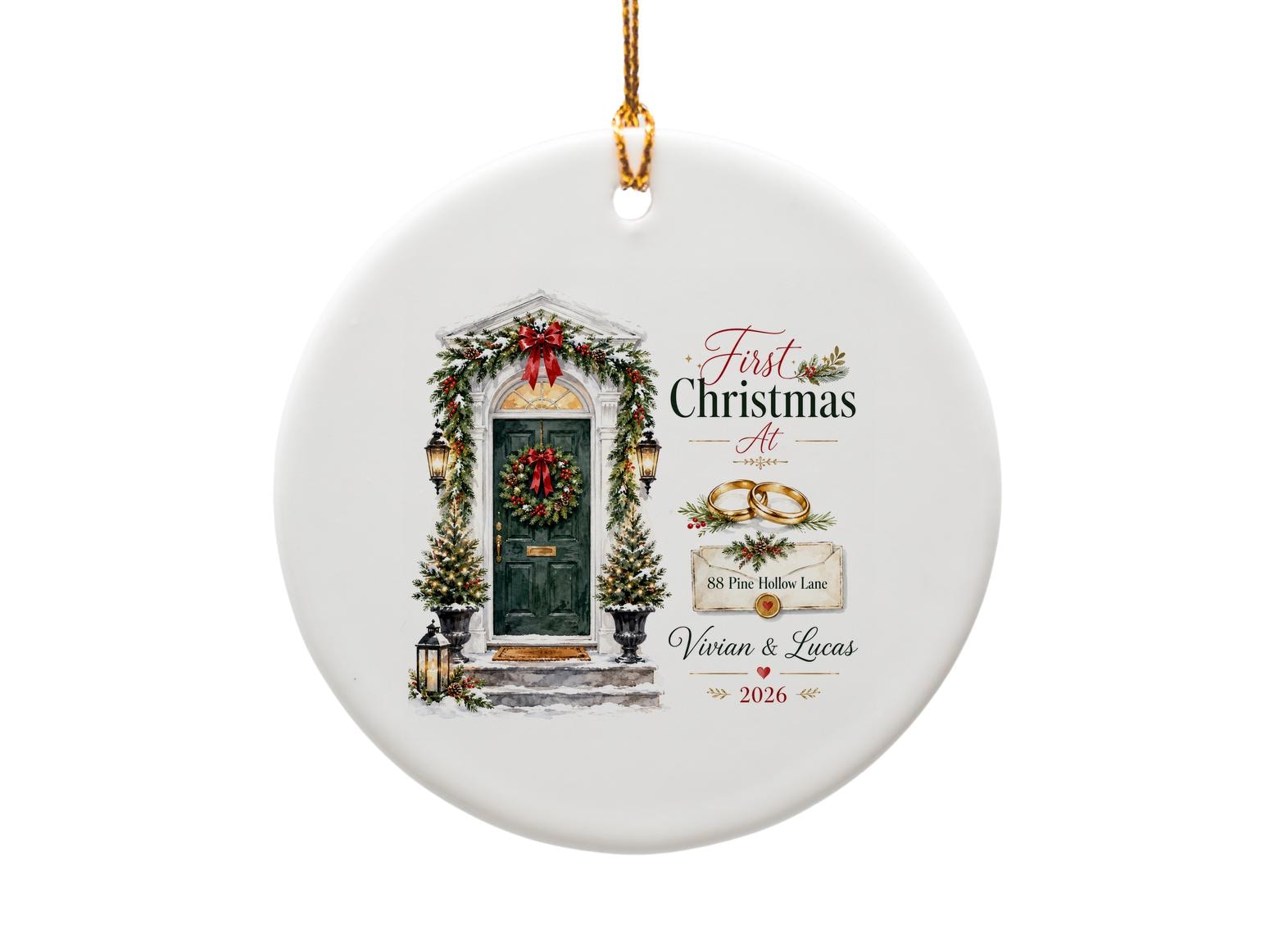 Custom First Christmas 2026 Personalized Ornament Holiday Decor Newlywed Gift O1161