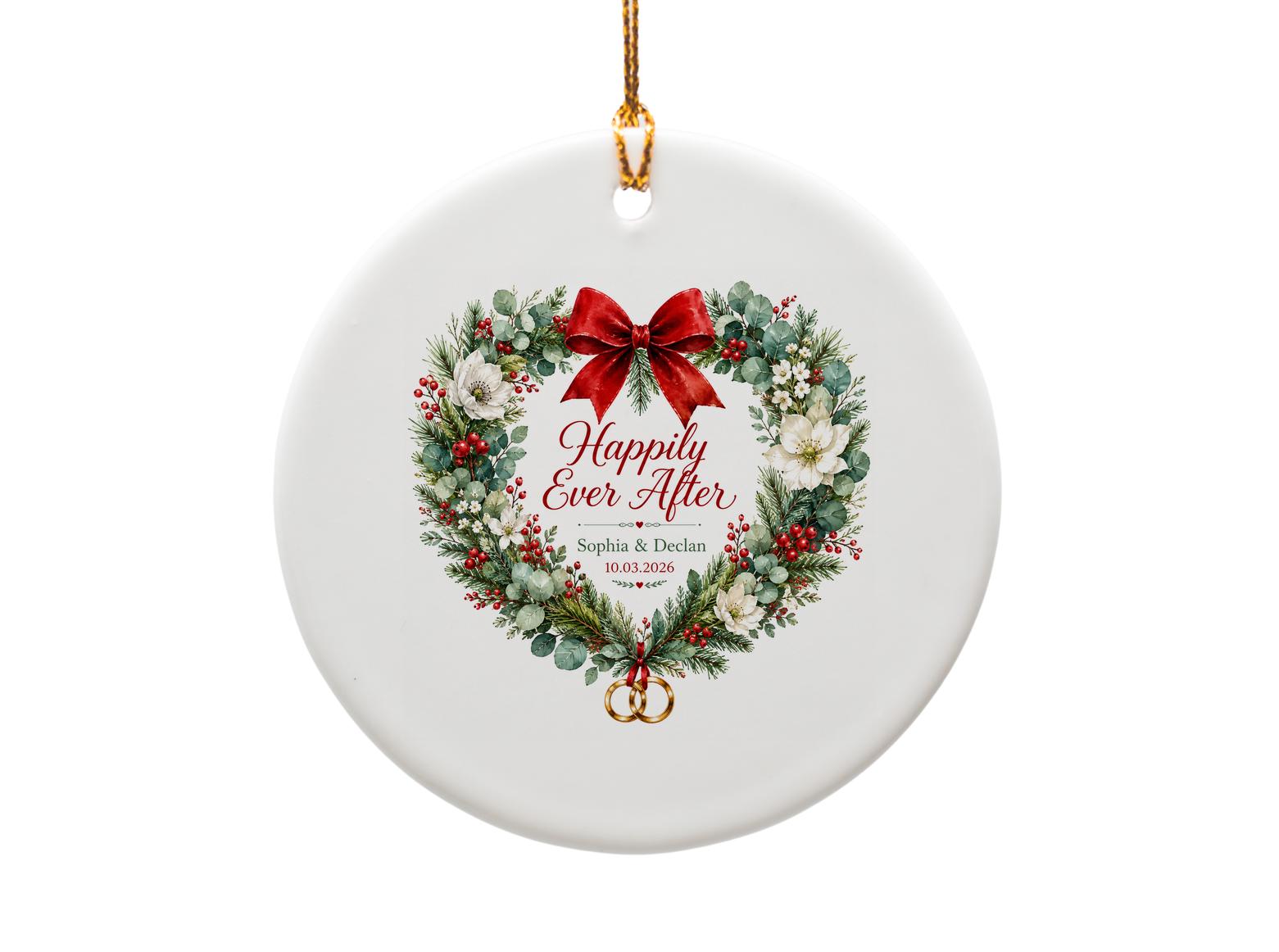 Happily Ever After Wedding Ornament Floral Wreath Personalized Couple Gift Keepsake Decoration Bride Groom O1166