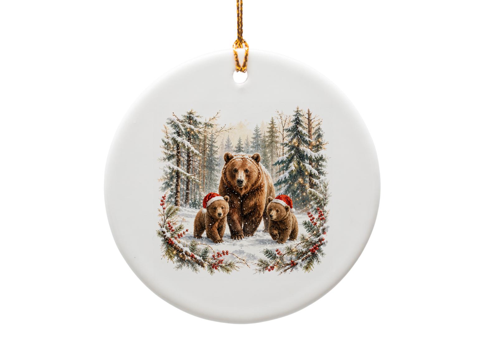Bear Family Christmas Ornament Winter Forest Scene Cute Holiday Decor Woodland Animal Lovers Gift O1172