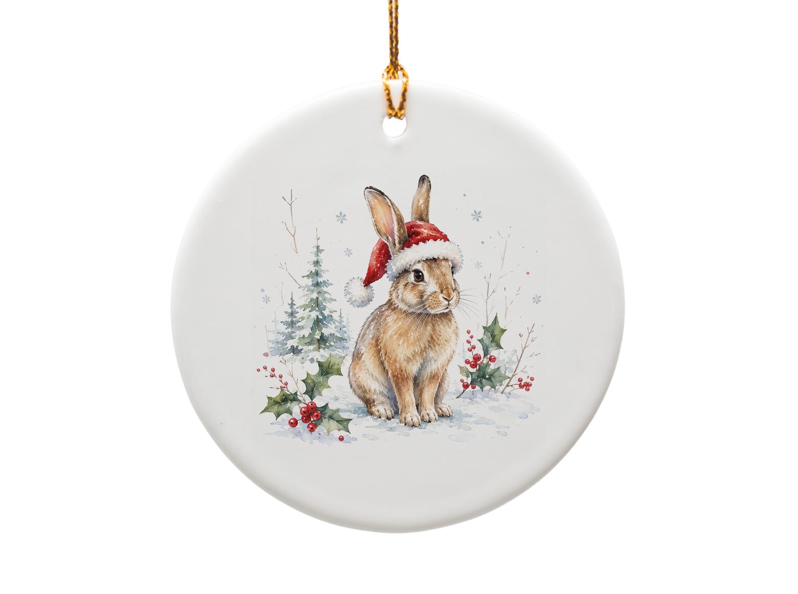 Christmas Bunny Ornament Cute Rabbit In Santa Hat Holiday Decor Winter Animal Lover Gift Festive Tree Decoration O1181