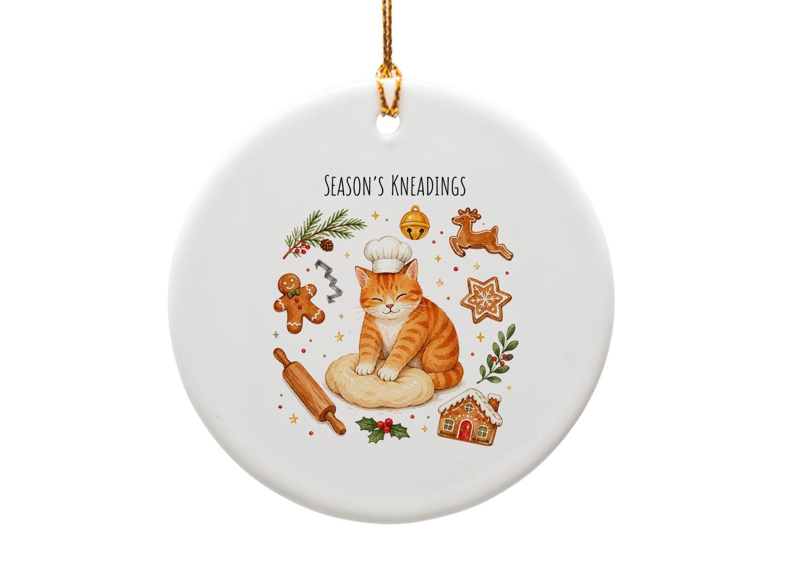 Season's Kneadings Christmas Ornament Cute Cat Baking Holiday Decor Gingerbread Cookie Festive Kitchen Decor Gift O1169