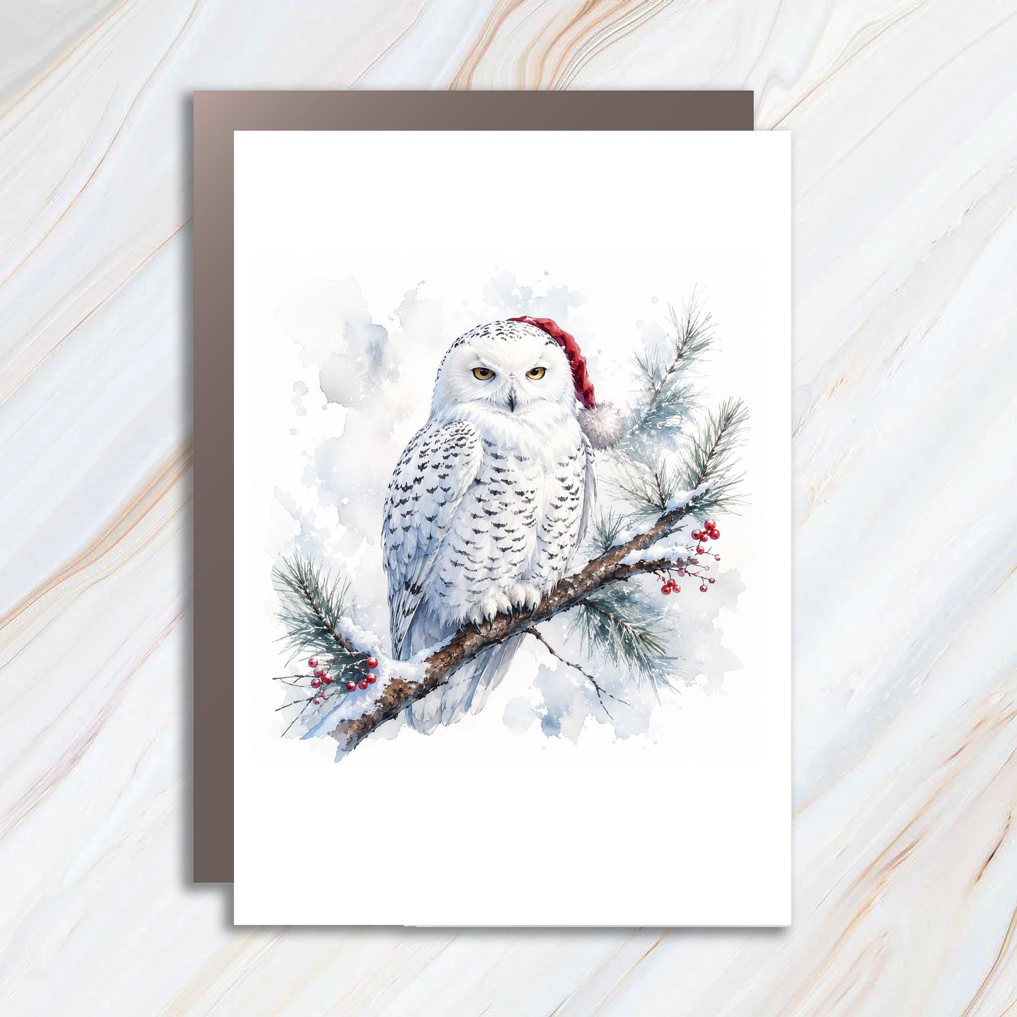 Snowy Owl Christmas Card Winter Holiday Greeting Card Cute Animal Lover Card Festive Santa Hat Card For Her Him C1168