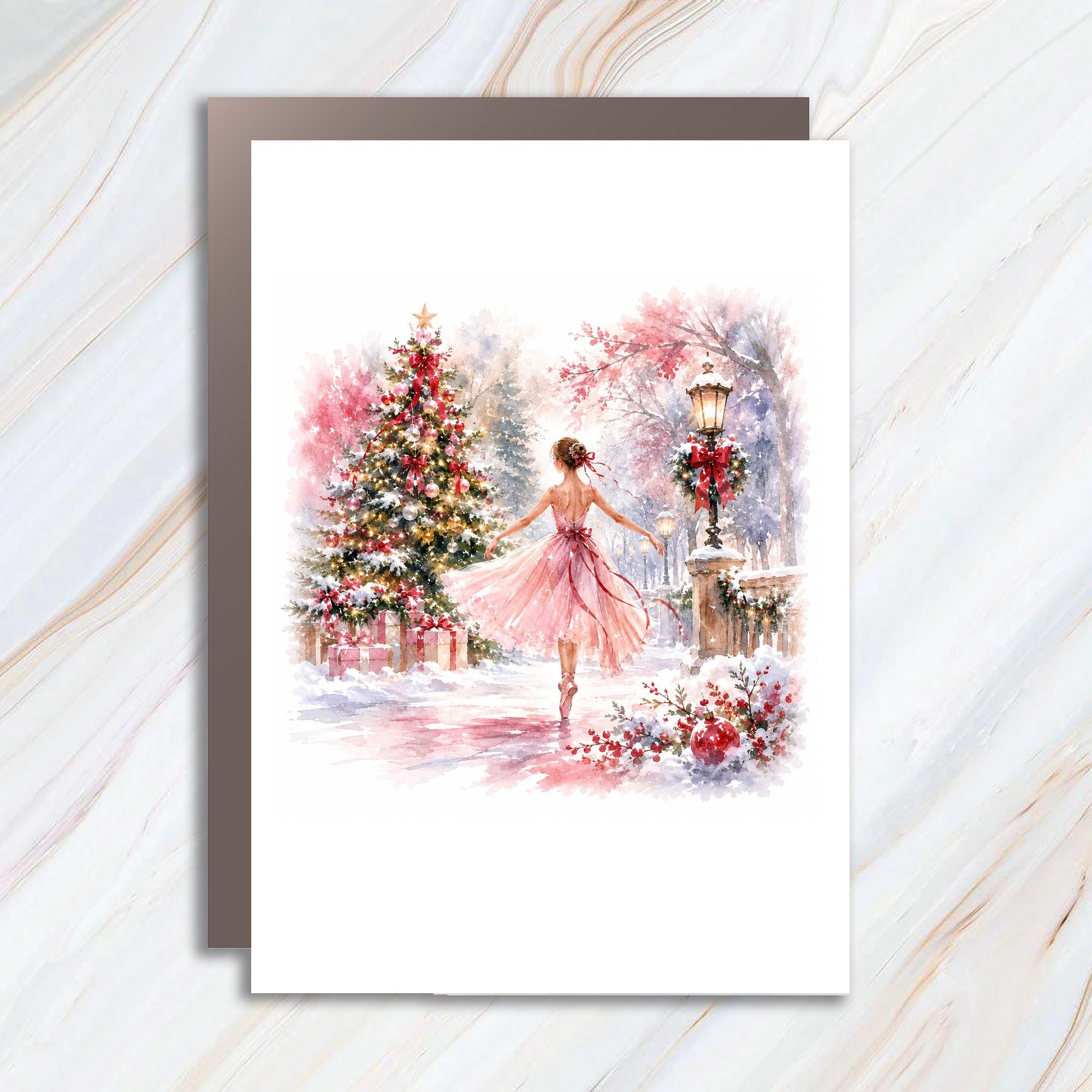 Ballerina Christmas Card Elegant Holiday Greeting Card Winter Scene For Her Ballet Lover Festive Art Card Seasonal Wishes C1170