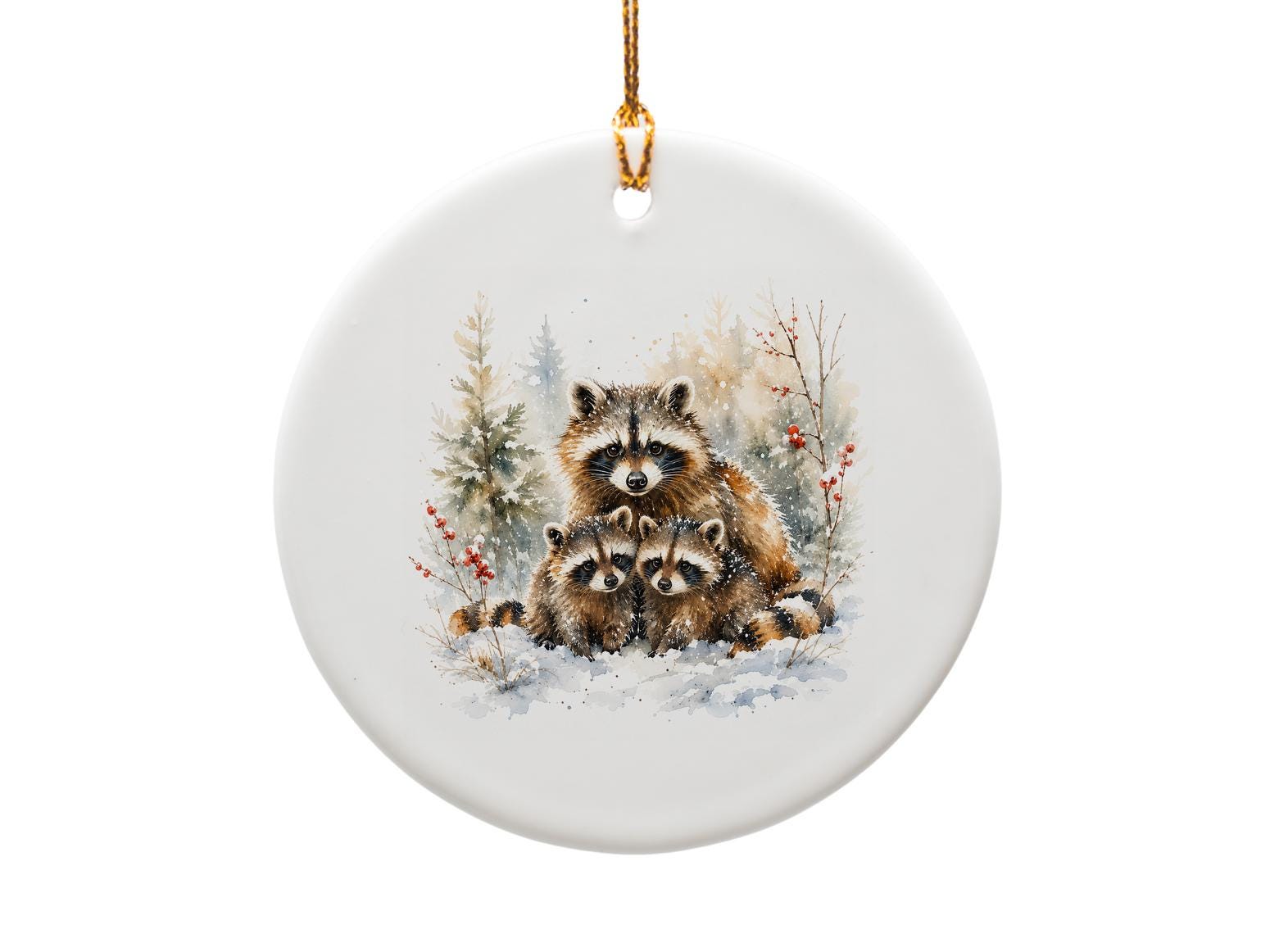 Raccoon Family Ornament Winter Forest Scene Christmas Ornament Woodland Animal Decor Cute Holiday Decoration Gift O1173