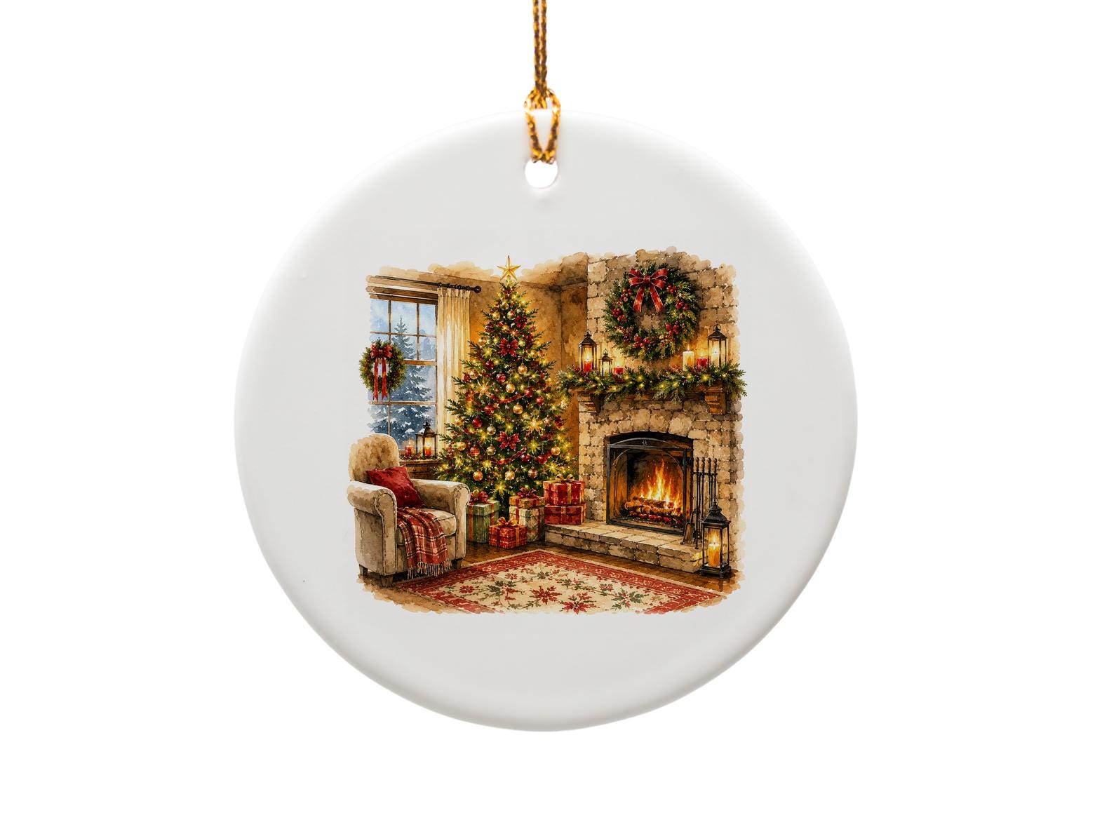 Cozy Fireplace Scene Christmas Ornament Festive Holiday Decor Winter Wonderland Tree Decoration Home Accent Gift O1174