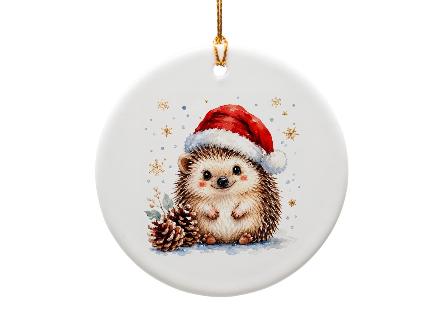 Hedgehog In Santa Hat Christmas Ornament Cute Animal Holiday Decor Winter Pinecone Snowflakes Festive Gift For Animal Lover O1184