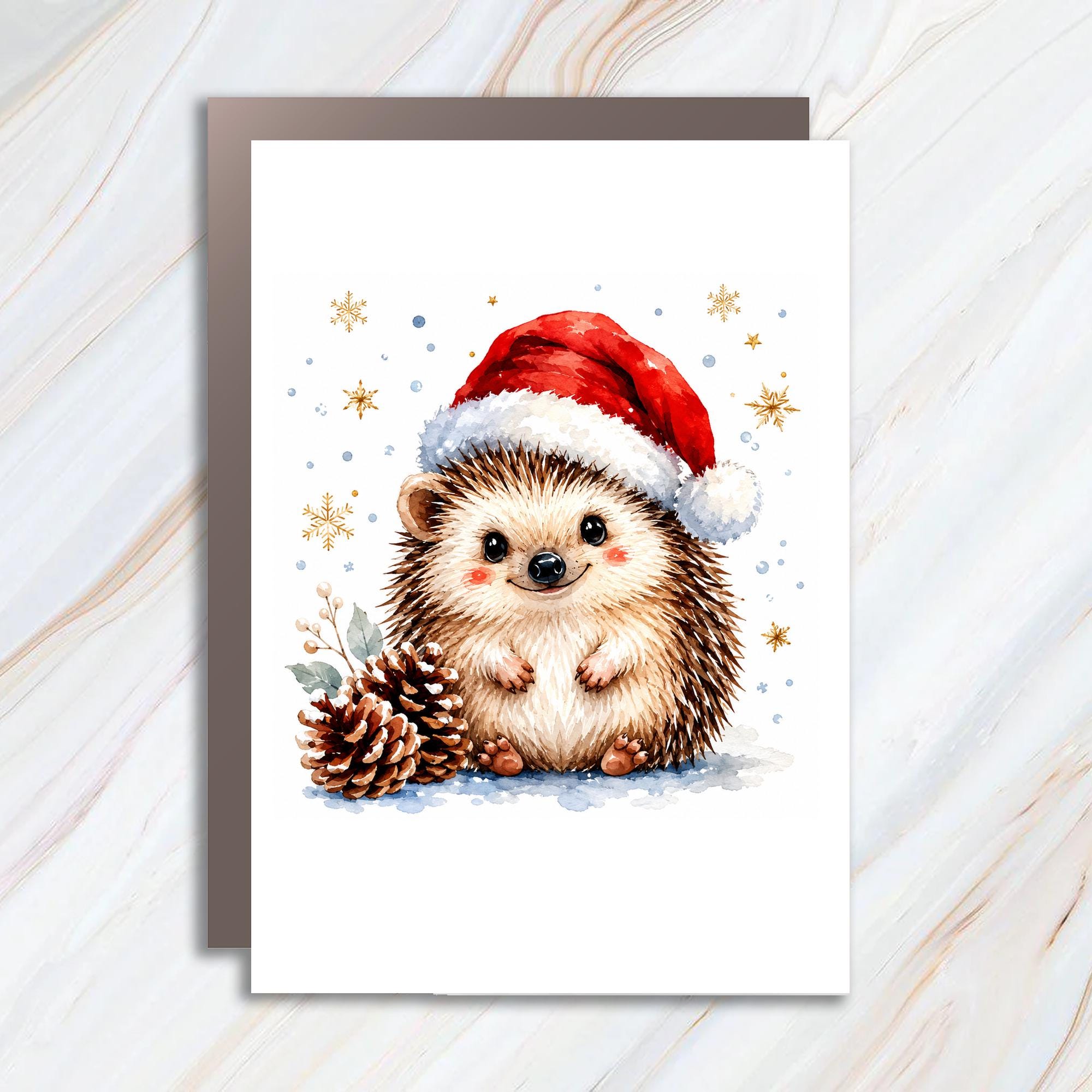 Hedgehog In Santa Hat Christmas Card Cute Animal Holiday Greeting Card For Kids Family Winter Watercolor Art C1184