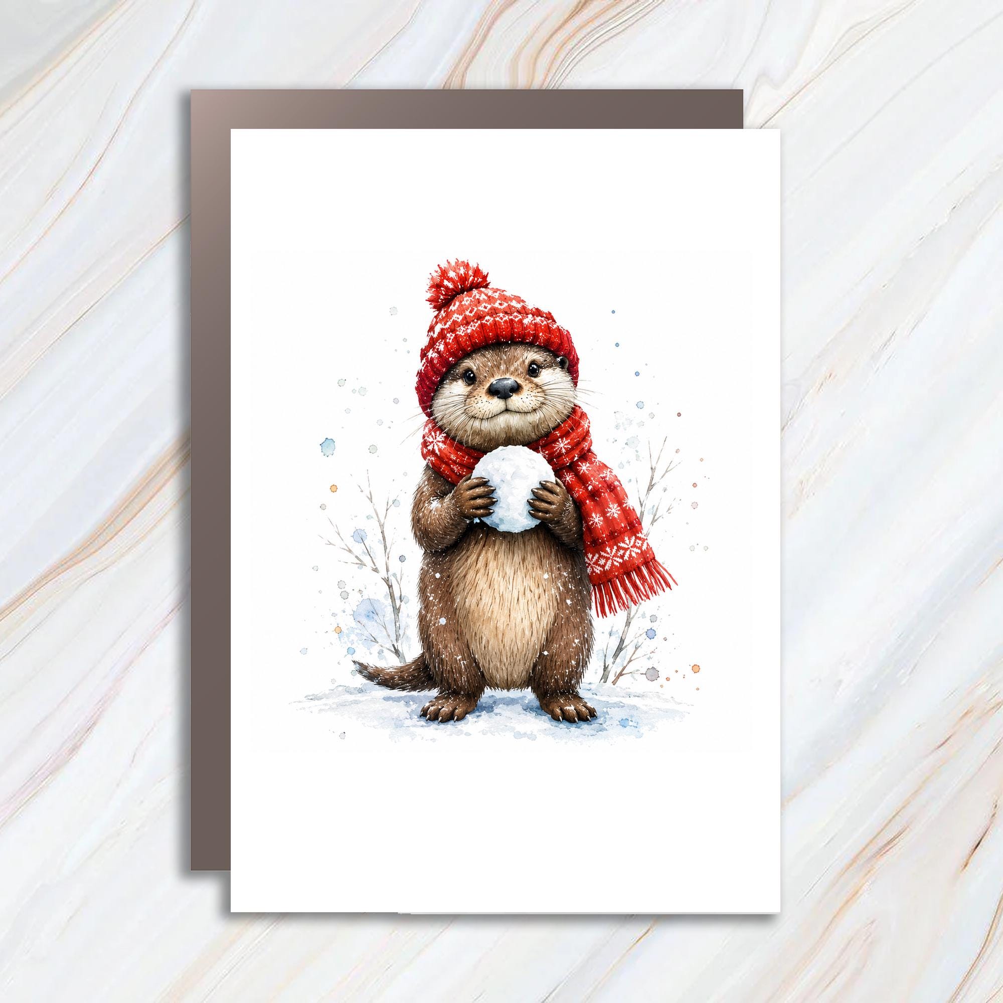 Cute Otter Winter Card Blank Greeting Card Adorable Animal Lover Card Christmas Card For Her Watercolor Holiday Card C1176