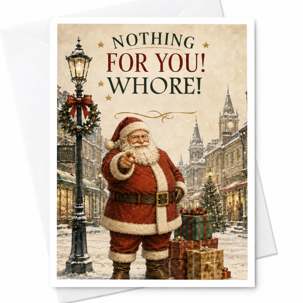 Nothing For You! Whore! Funny Christmas Card Vintage Santa Claus Holiday Greeting Card For Friends Retro Style C5387