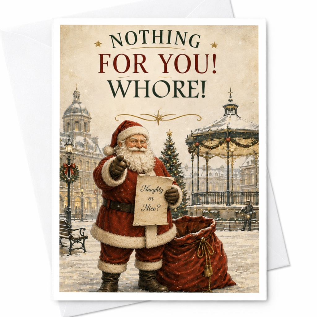 Nothing For You! Whore! Funny Christmas Card Vintage Santa Claus Naughty Holiday Greeting Card For Friends C5388