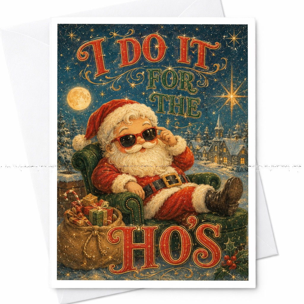 I Do It For The Ho's Funny Christmas Card Santa With Sunglasses Holiday Greeting Card For Friends Xmas Card C5392