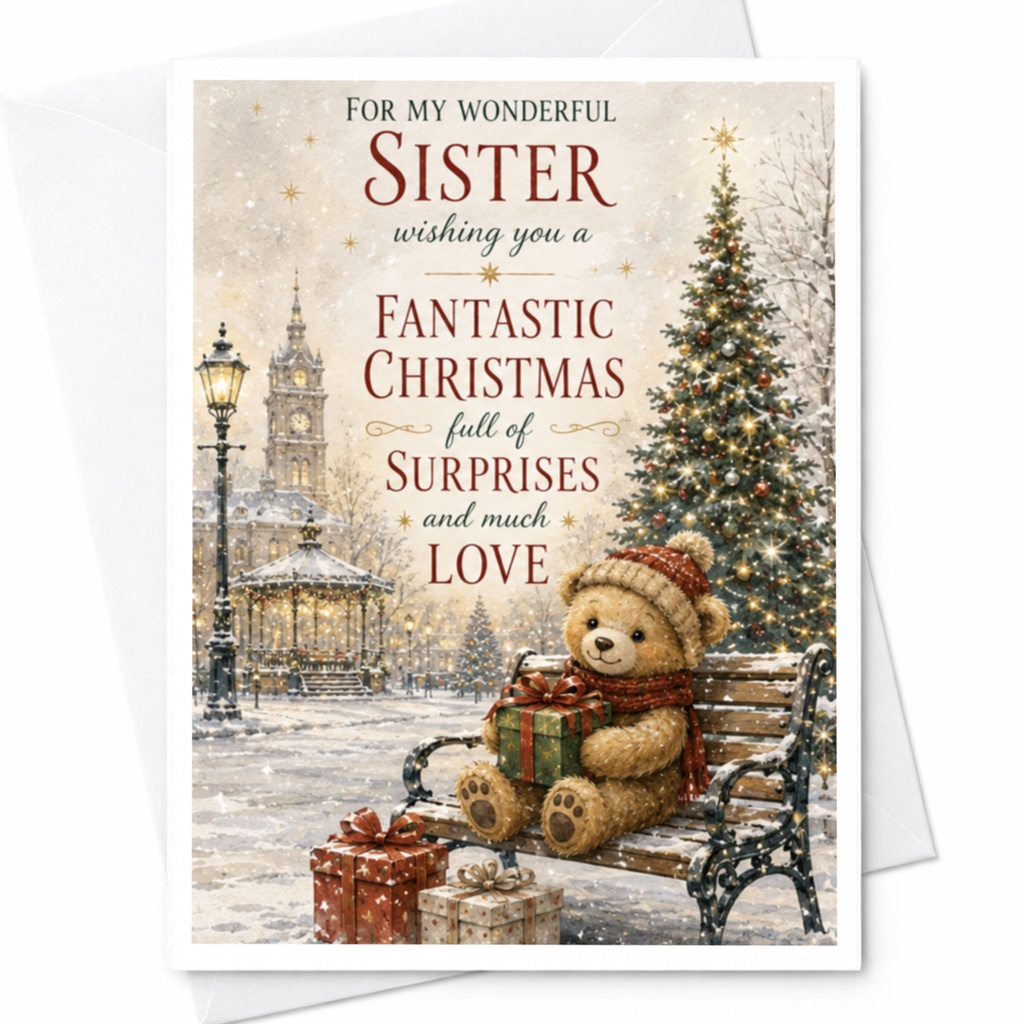 For My Wonderful Sister Wishing You A Fantastic Christmas Full Of Surprises And Much Love Christmas Card Cute Teddy Bear Fo C5398