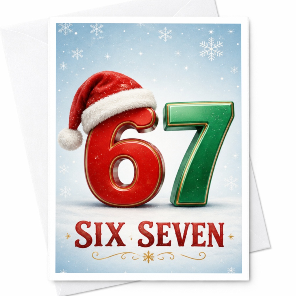 Six Seven Christmas Card Festive Holiday Greeting Card Fun Santa Hat For Teens Seasonal Card C5401