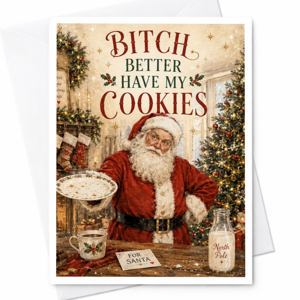 Bitch Better Have My Cookies Funny Christmas Card Santa Holiday Greeting Card For Friends Family Cute Festive Xmas Card C5415