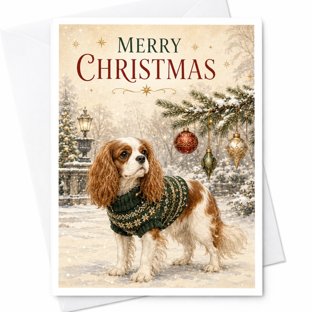 Merry Christmas Dog In Sweater Christmas Card Cute Holiday Greeting Card For Dog Lovers Festive Winter Scene C5430