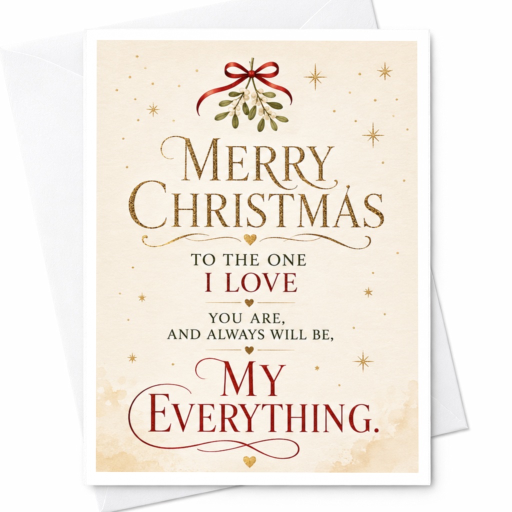 Merry Christmas To The One I Love You Are, And Always Will Be, My Everything Christmas Card Romantic Holiday Card For Partner C5432