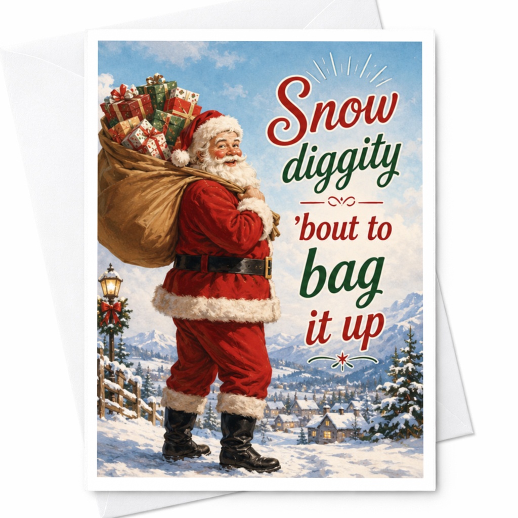 Snow Diggity 'bout To Bag It Up Funny Christmas Card Santa With Gifts Retro Holiday Greeting Card For Friends Family C5435