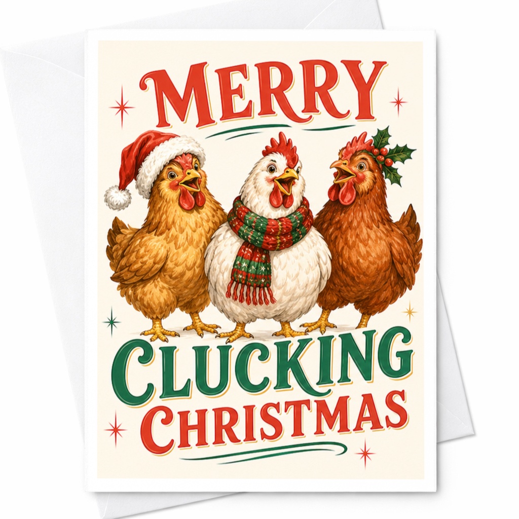 Merry Clucking Christmas Funny Christmas Card Festive Chicken Holiday Greeting Card For Animal Lover Cute Xmas Card C5443