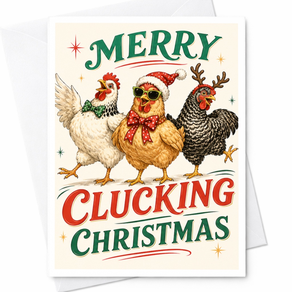 Merry Clucking Christmas Funny Christmas Card Festive Chicken Holiday Greeting Card For Animal Lover Cute Xmas Card C5444