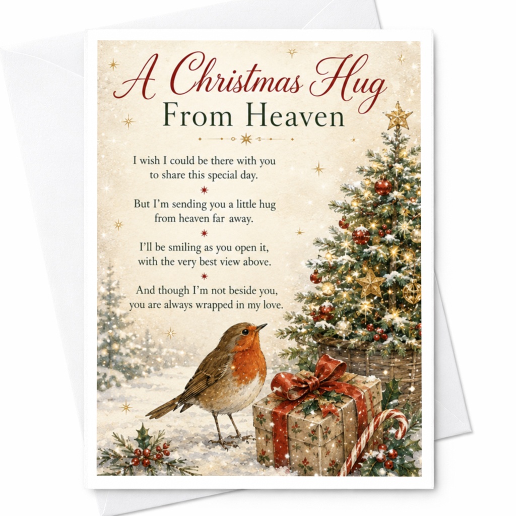 A Christmas Hug From Heaven Sympathy Card Christmas Remembrance Card For Loved Ones Holiday Greeting Card Sentimental C5449