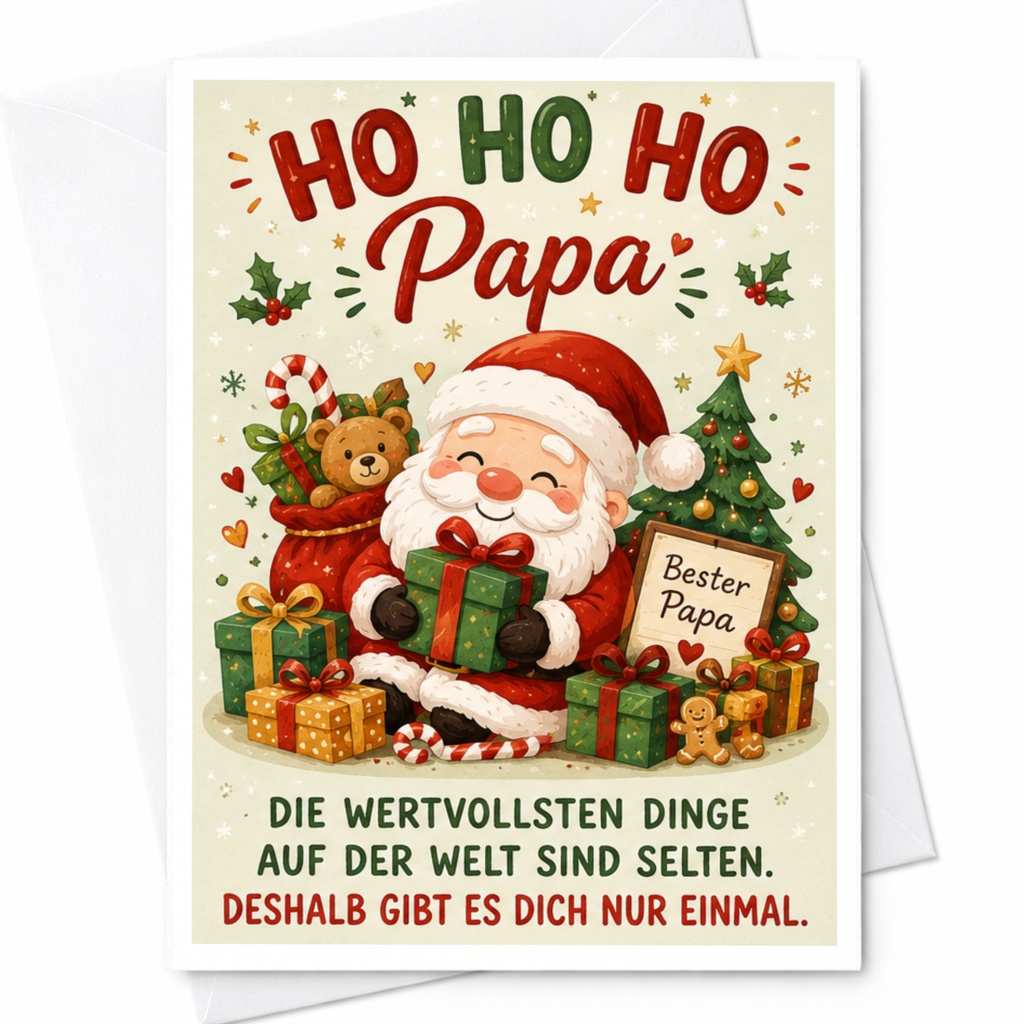 Ho Ho Ho Papa Christmas Card Santa With Gifts For Dad Cute Holiday Greeting Card Festive Xmas Card Bester Papa C5475