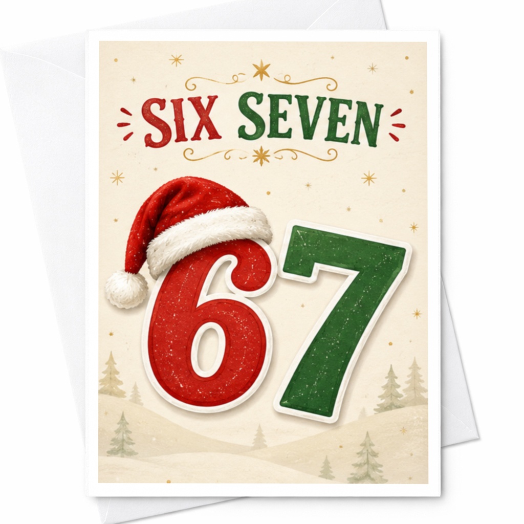 Six Seven 67 Christmas Card Festive Holiday Greeting Card For Teens Fun Santa Hat Winter Holiday Card C5402