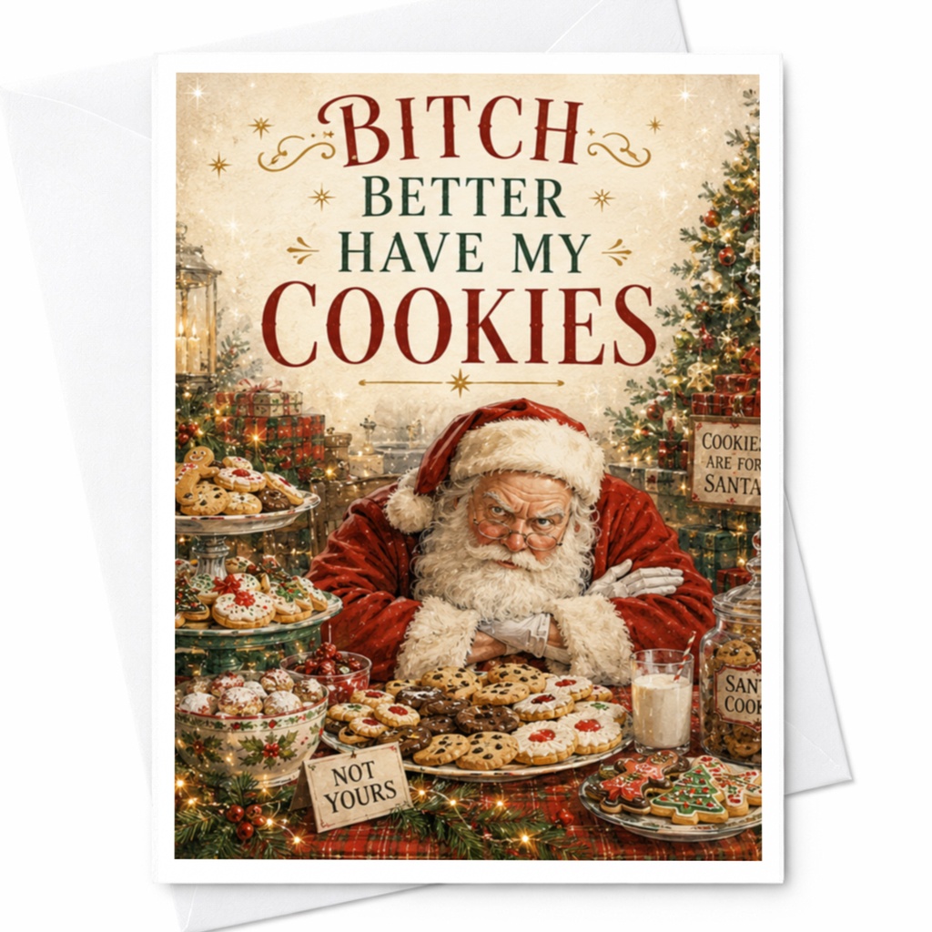 Bitch Better Have My Cookies Funny Christmas Card Santa Holiday Greeting Card For Friend Unique Festive Card C5416